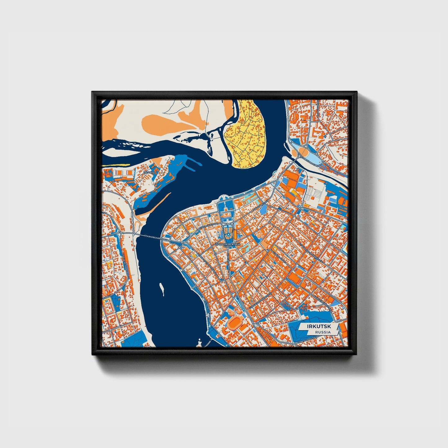 Иркутск Russia Colorful City Map Canvas Print • Black Framed
