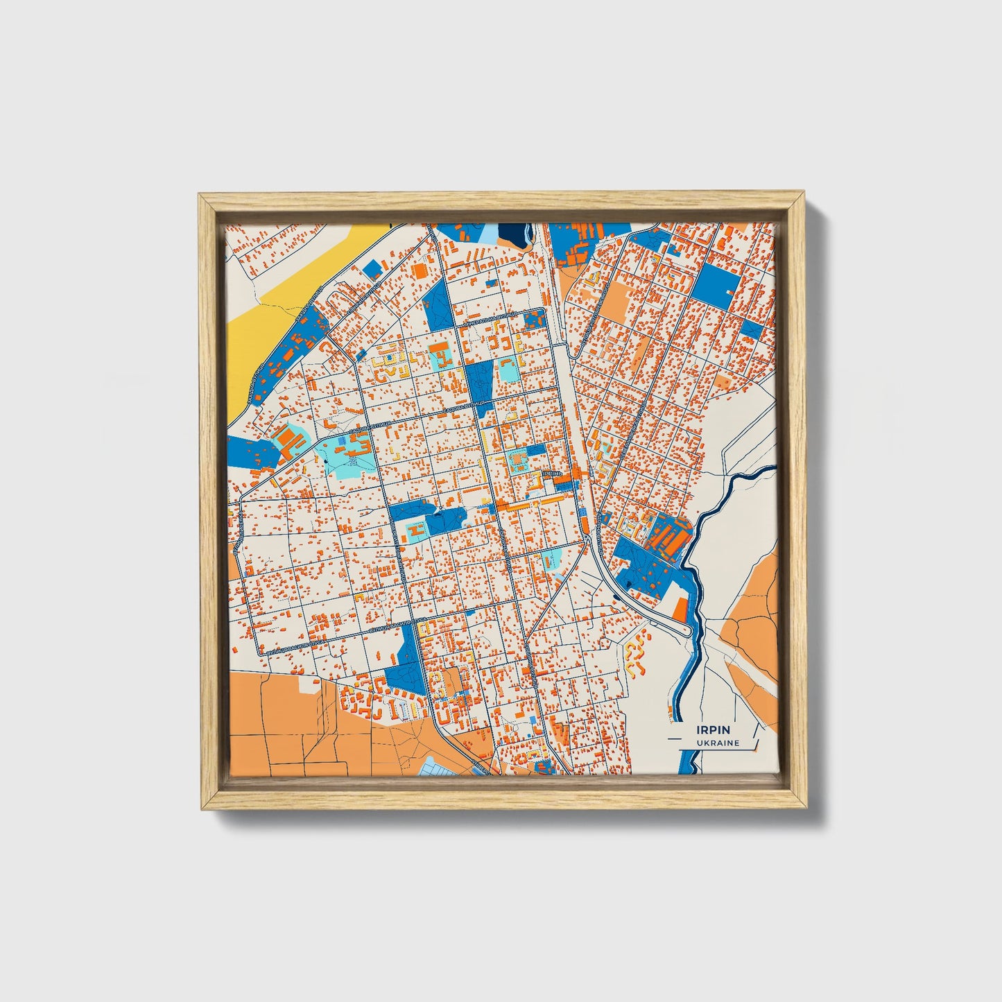 Ірпін Ukraine Colorful City Map Canvas Print • Natural Wooden Framed