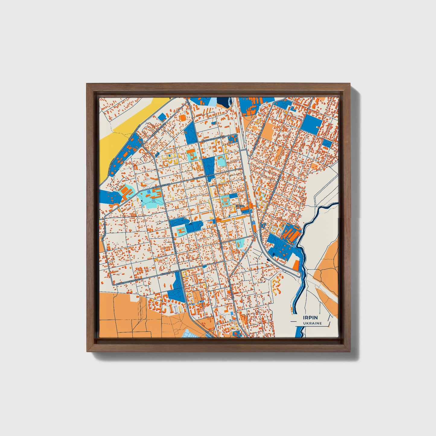 Ірпін Ukraine Colorful City Map Canvas Print • Dark Wooden Framed