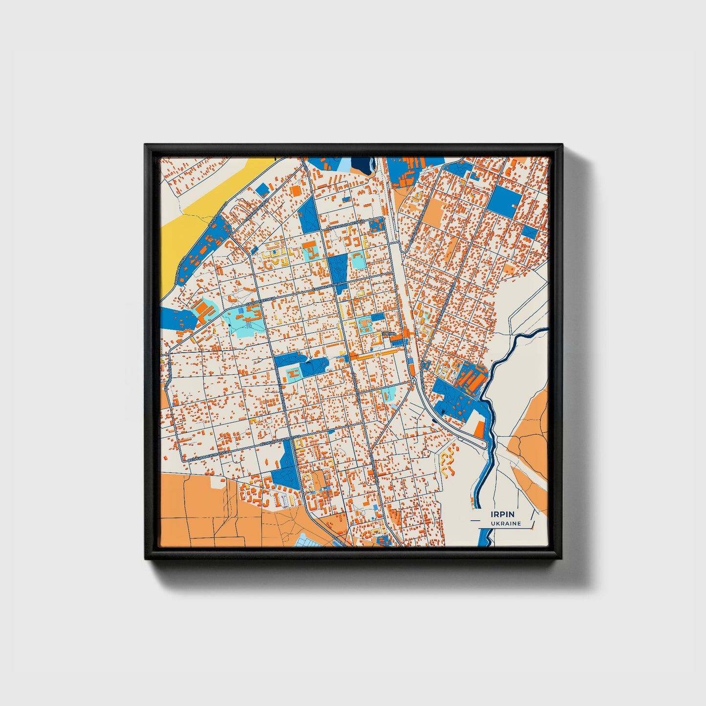 Ірпін Ukraine Colorful City Map Canvas Print • Black Framed