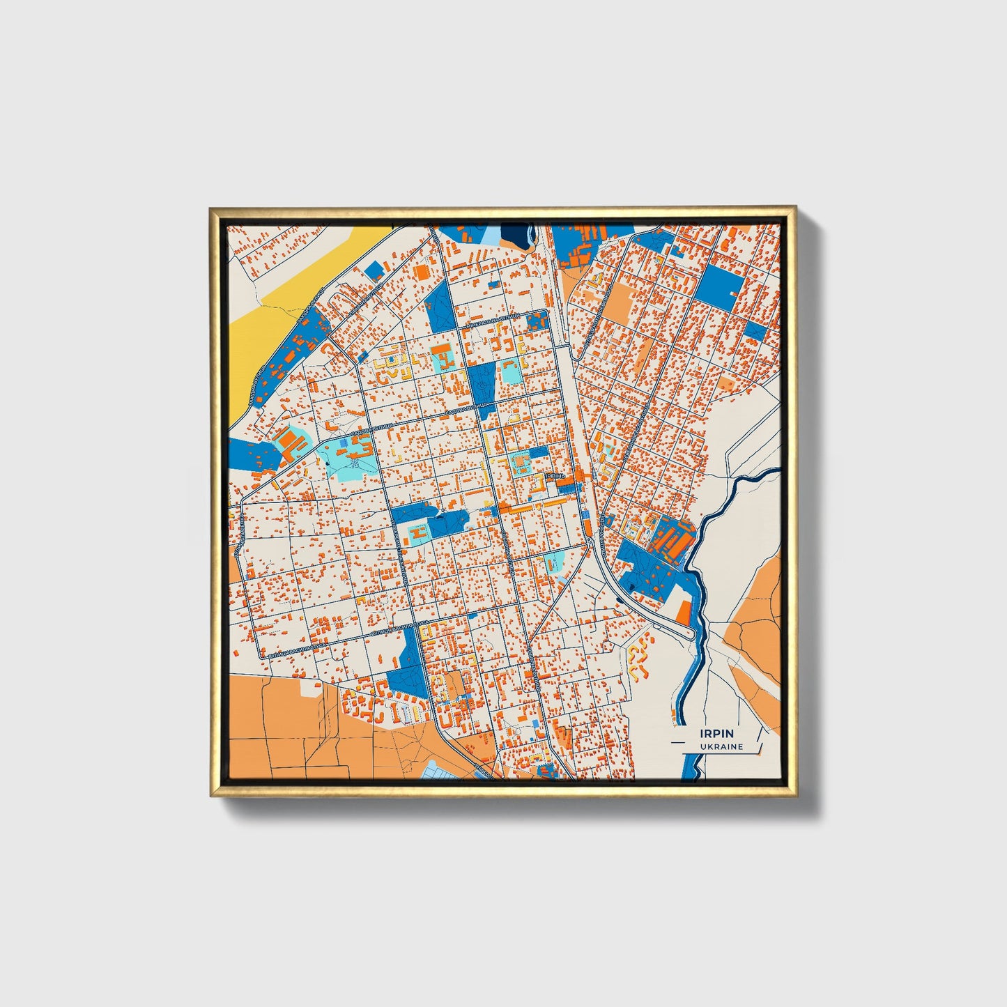 Ірпін Ukraine Colorful City Map Canvas Print • Gold Framed