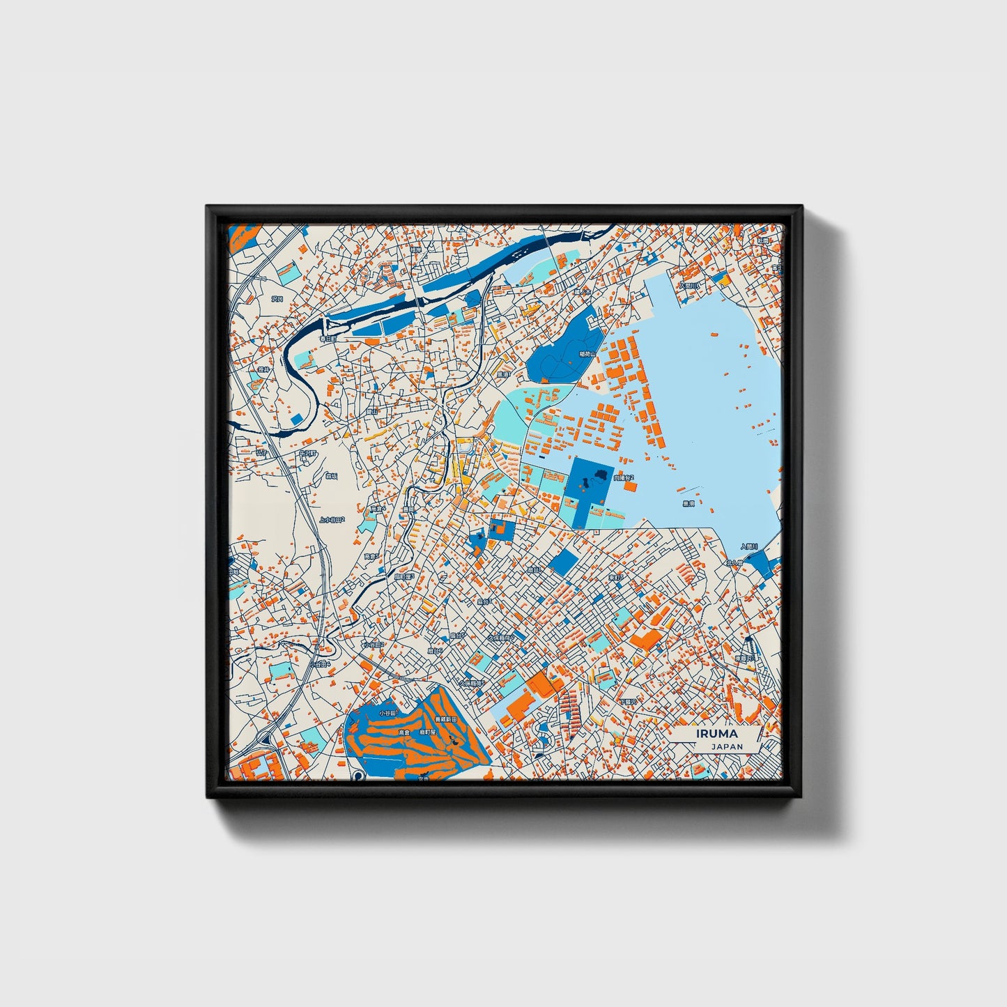 Iruma Japan Colorful City Map Canvas Print • Black Framed