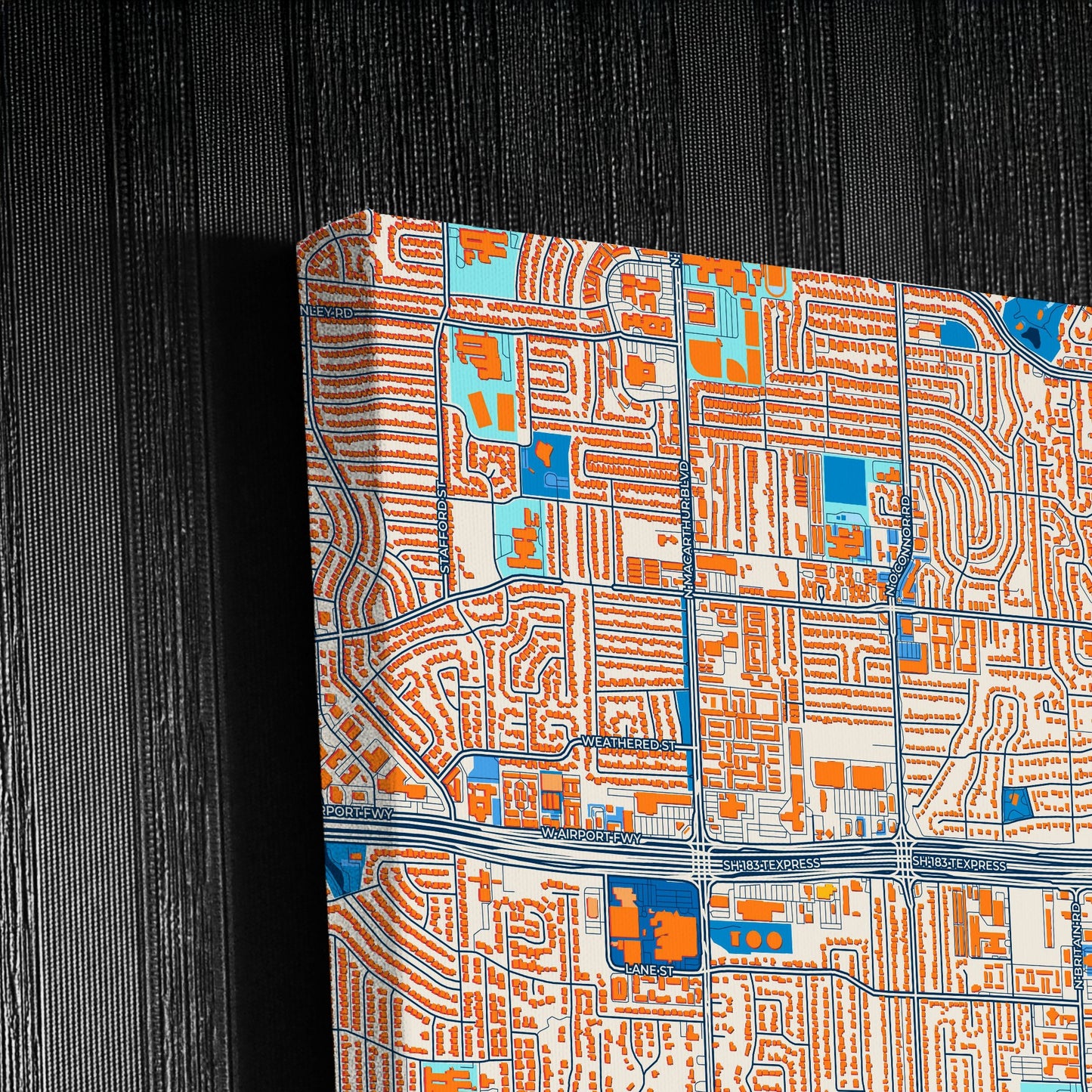 Irving Texas Colorful City Map Canvas Print Detail