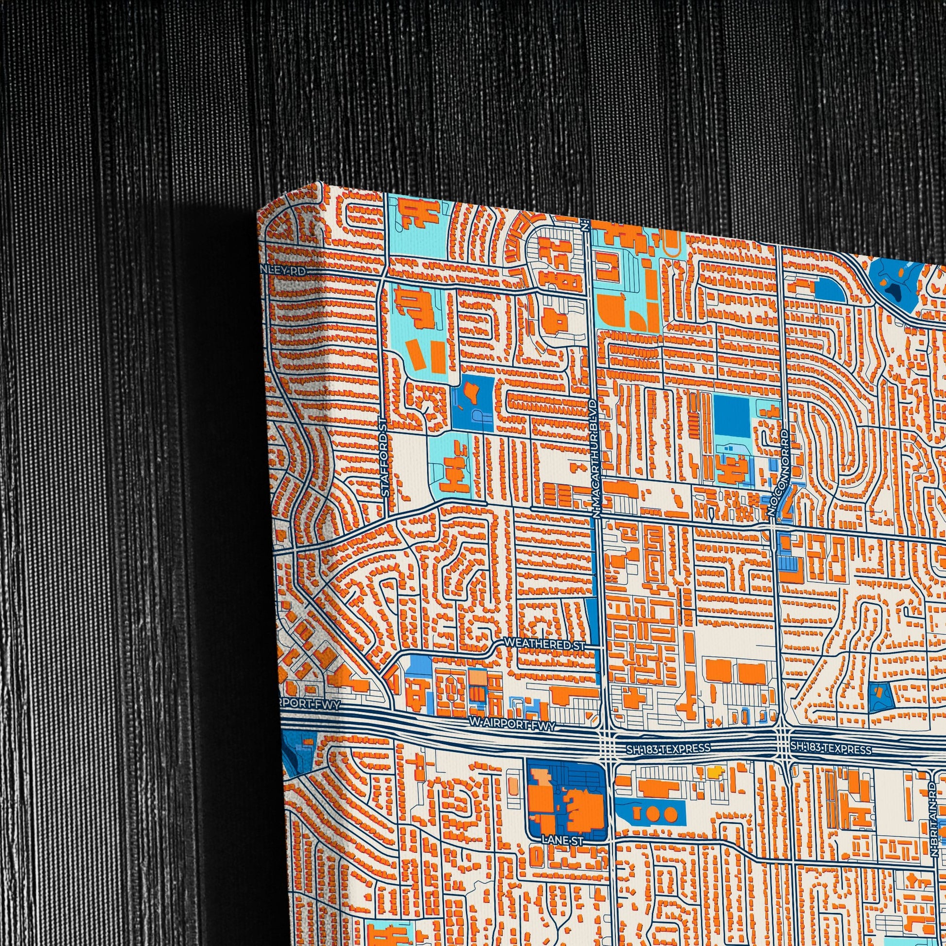 Irving Texas Colorful City Map Canvas Print Detail