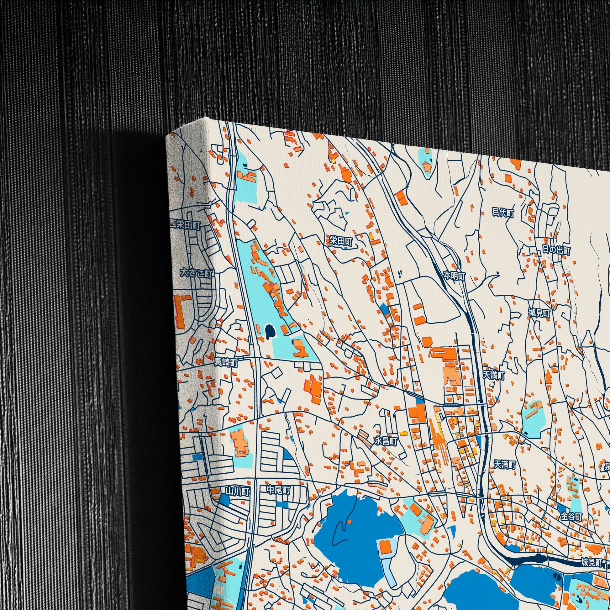 Isahaya Japan Colorful City Map Canvas Print Detail