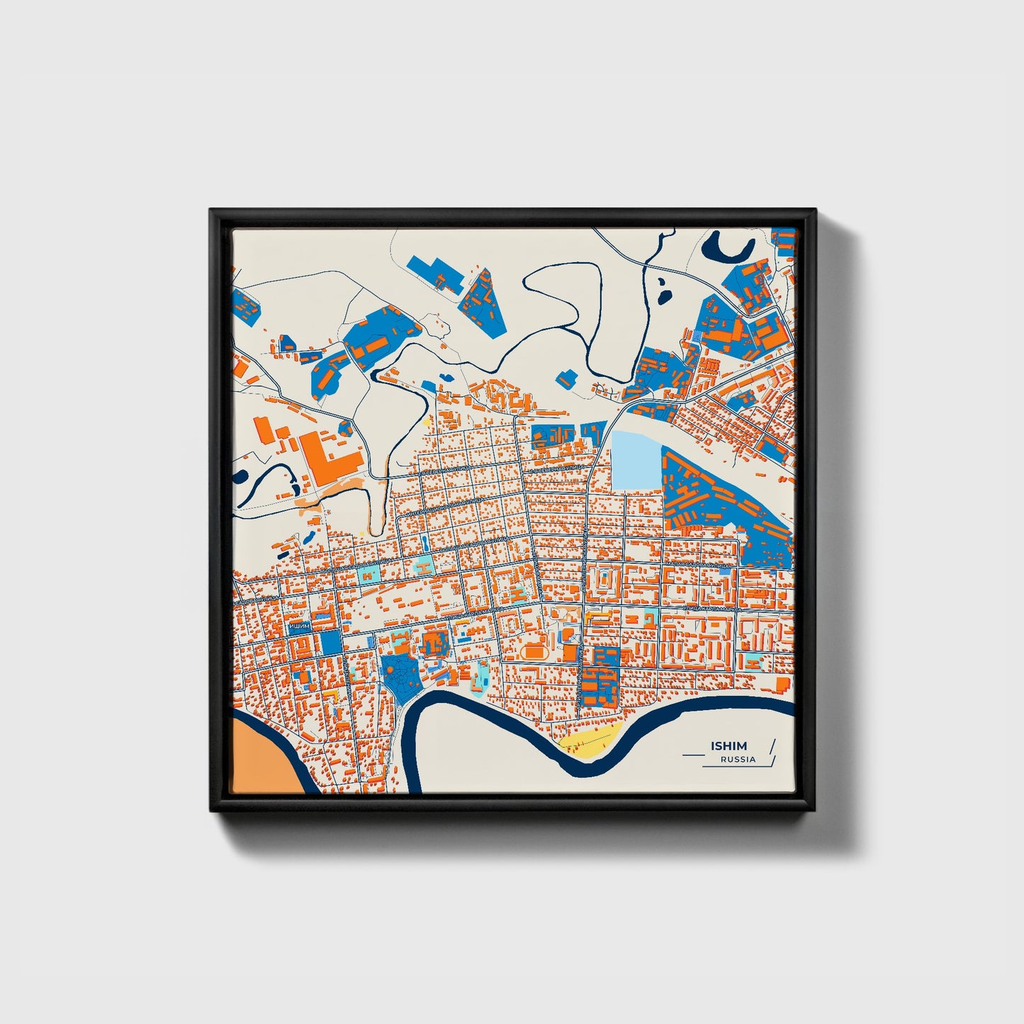 Ишим Russia Colorful City Map Canvas Print • Black Framed