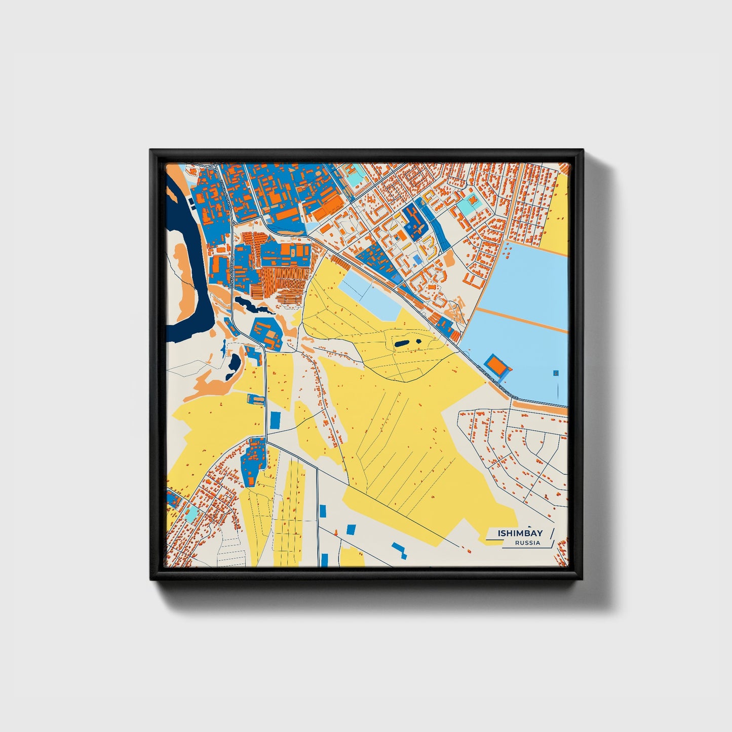 Ишимбай Russia Colorful City Map Canvas Print • Black Framed