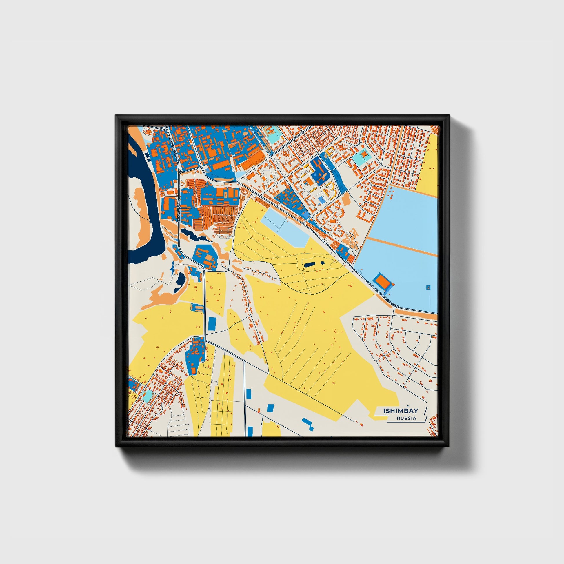 Ишимбай Russia Colorful City Map Canvas Print • Black Framed