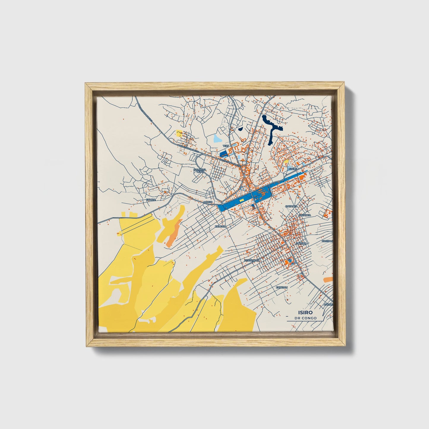 Isiro Dr Congo Colorful City Map Canvas Print • Natural Wooden Framed