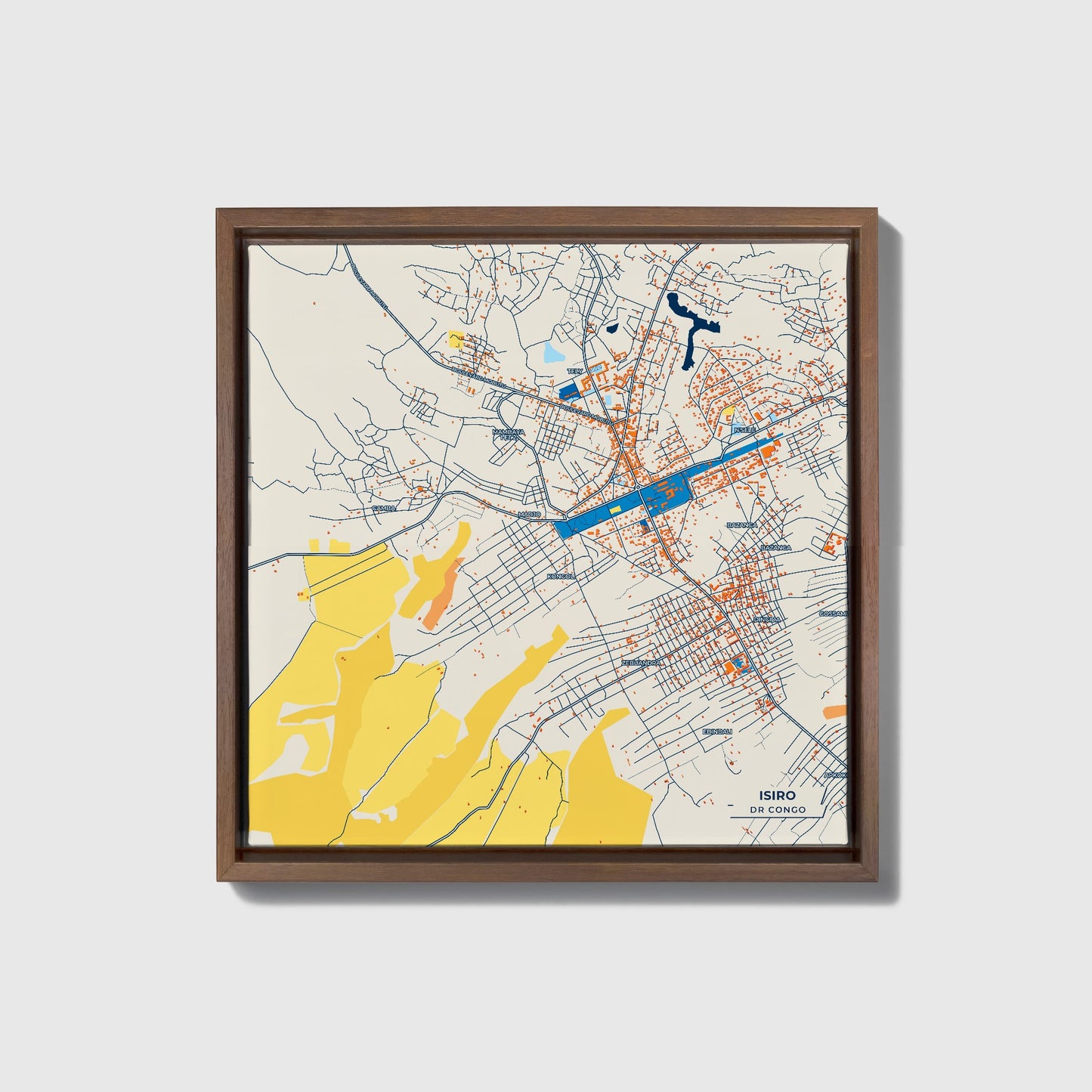Isiro Dr Congo Colorful City Map Canvas Print • Dark Wooden Framed