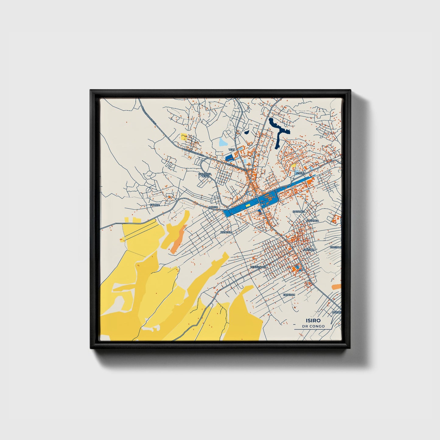 Isiro Dr Congo Colorful City Map Canvas Print • Black Framed