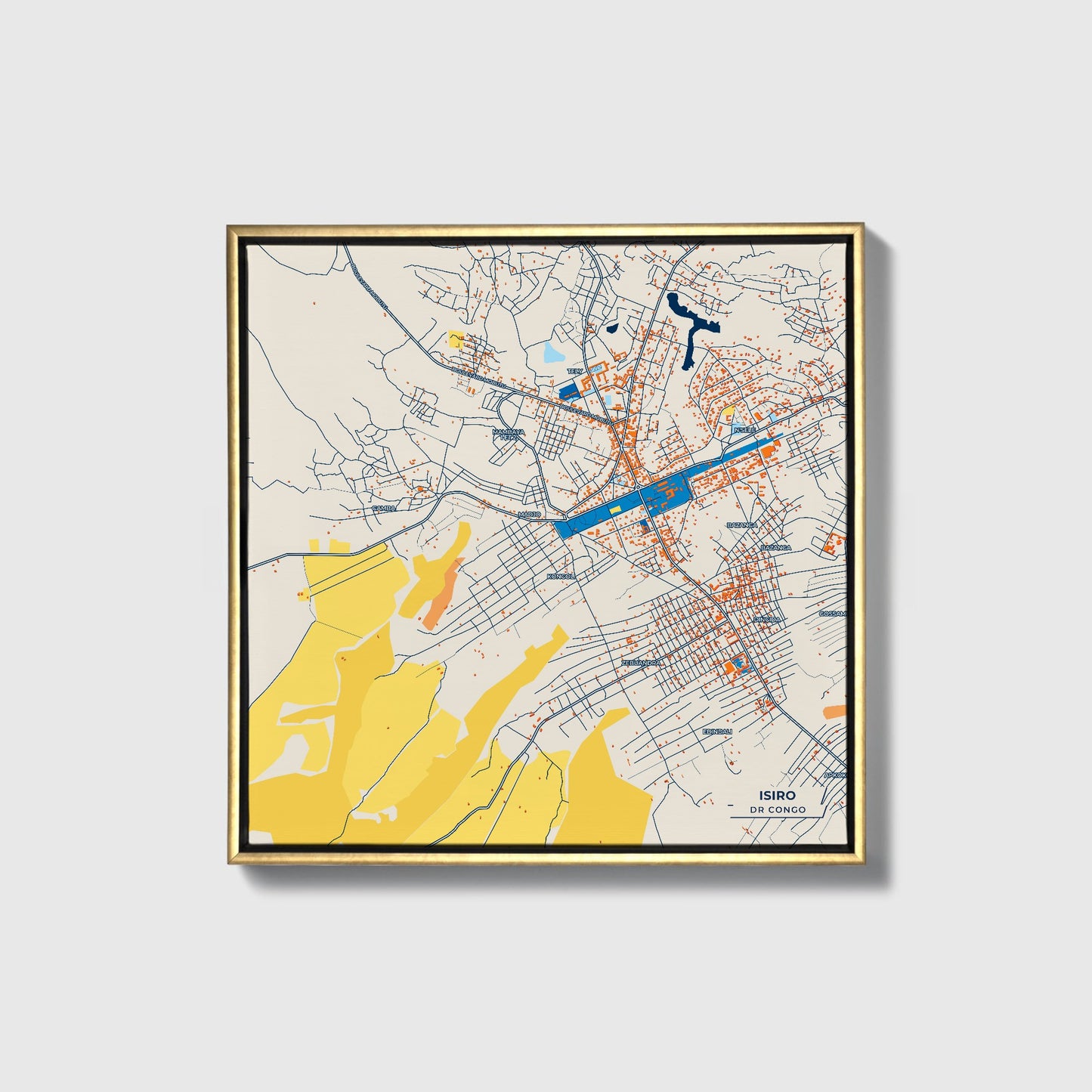 Isiro Dr Congo Colorful City Map Canvas Print • Gold Framed