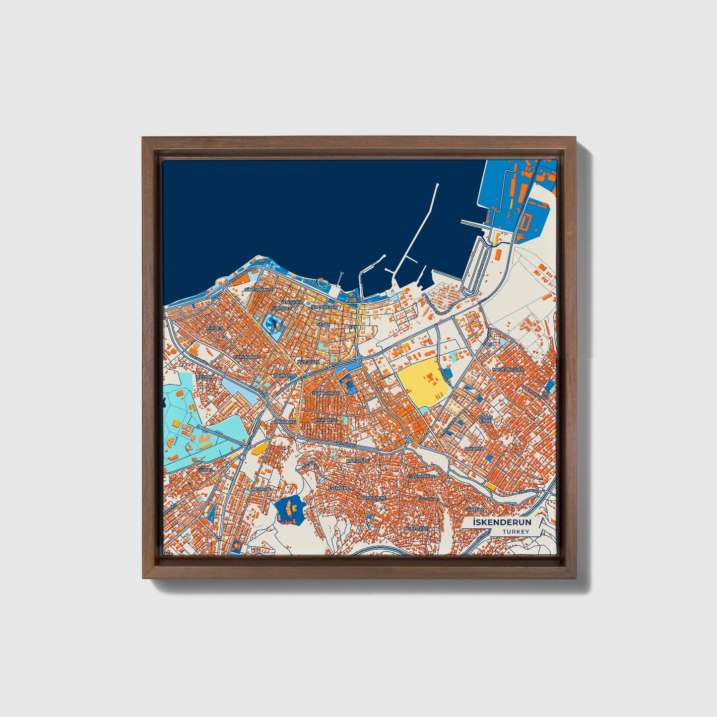 İskenderun Turkey Colorful City Map Canvas Print • Dark Wooden Framed