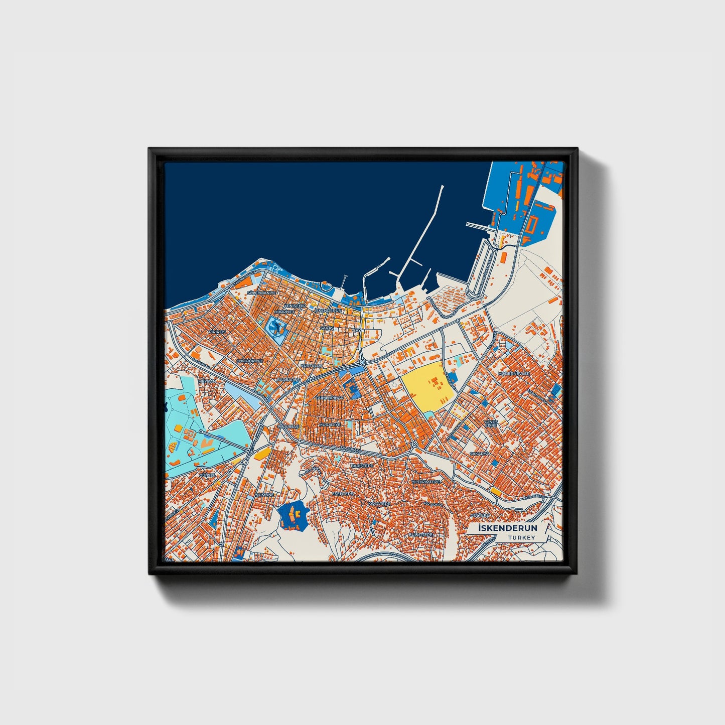 İskenderun Turkey Colorful City Map Canvas Print • Black Framed