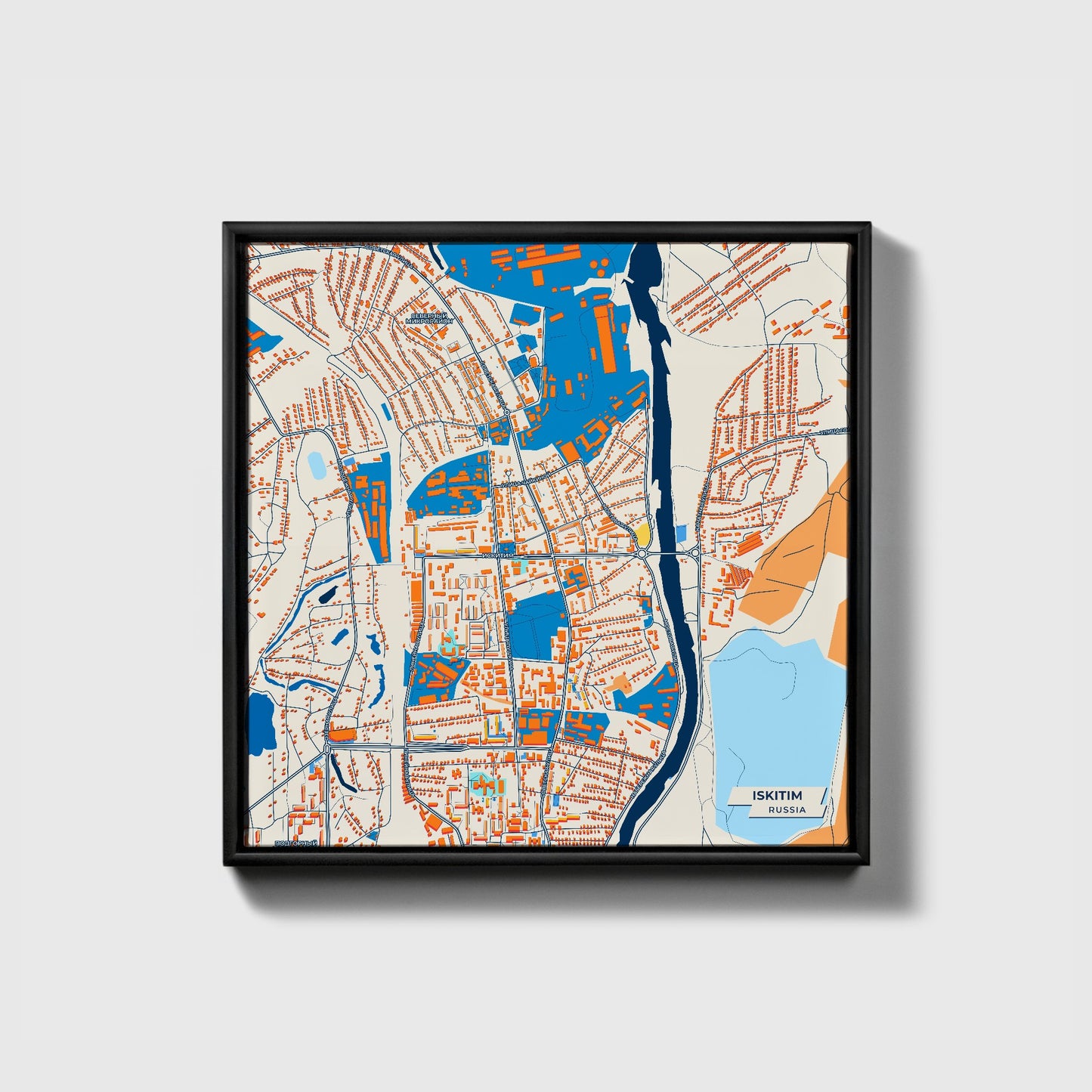 Искитим Russia Colorful City Map Canvas Print • Black Framed