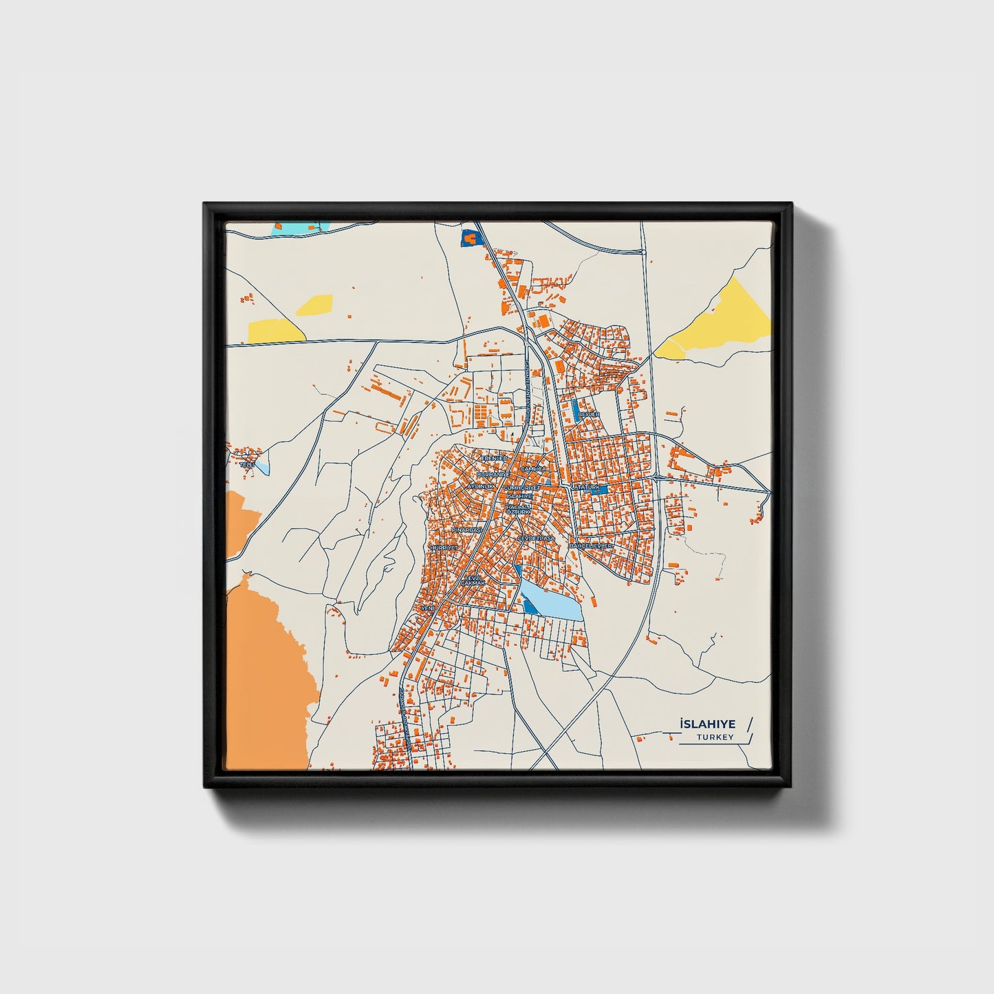 İslahiye Turkey Colorful City Map Canvas Print • Black Framed