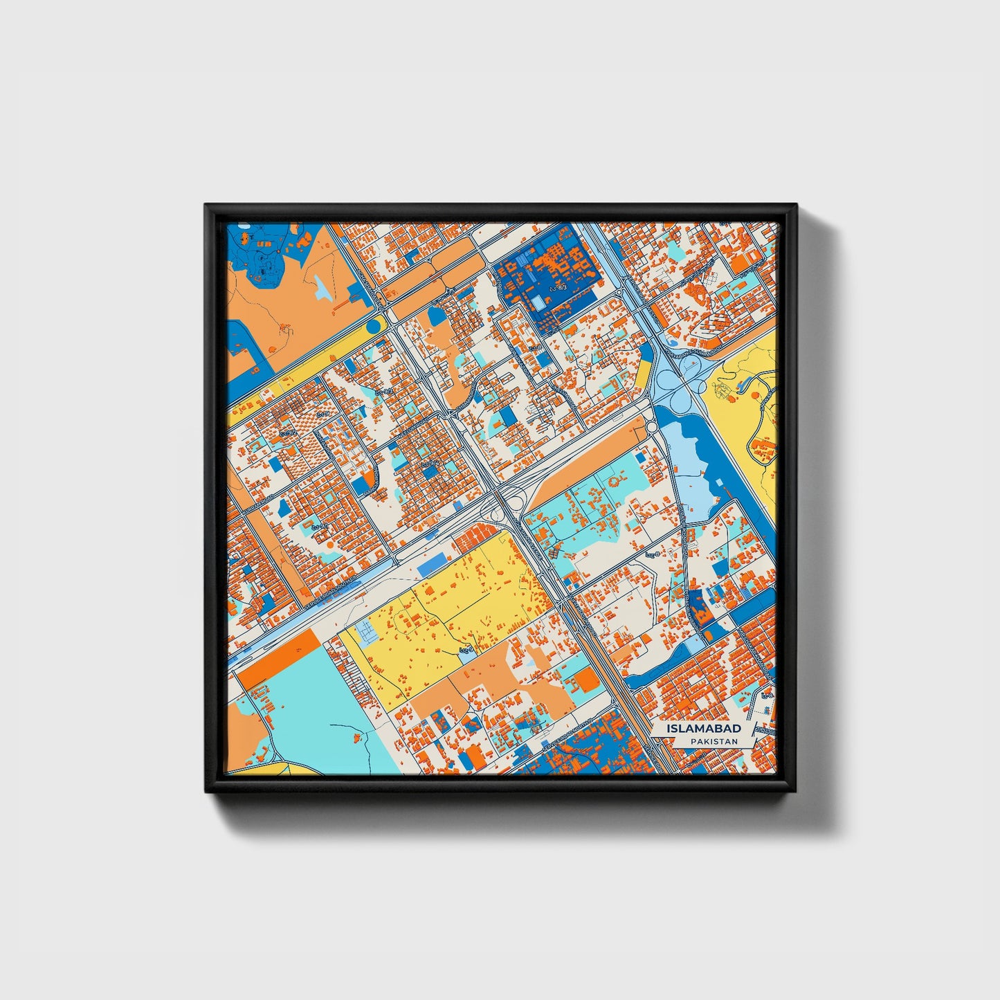 Islamabad Pakistan Colorful City Map Canvas Print • Black Framed