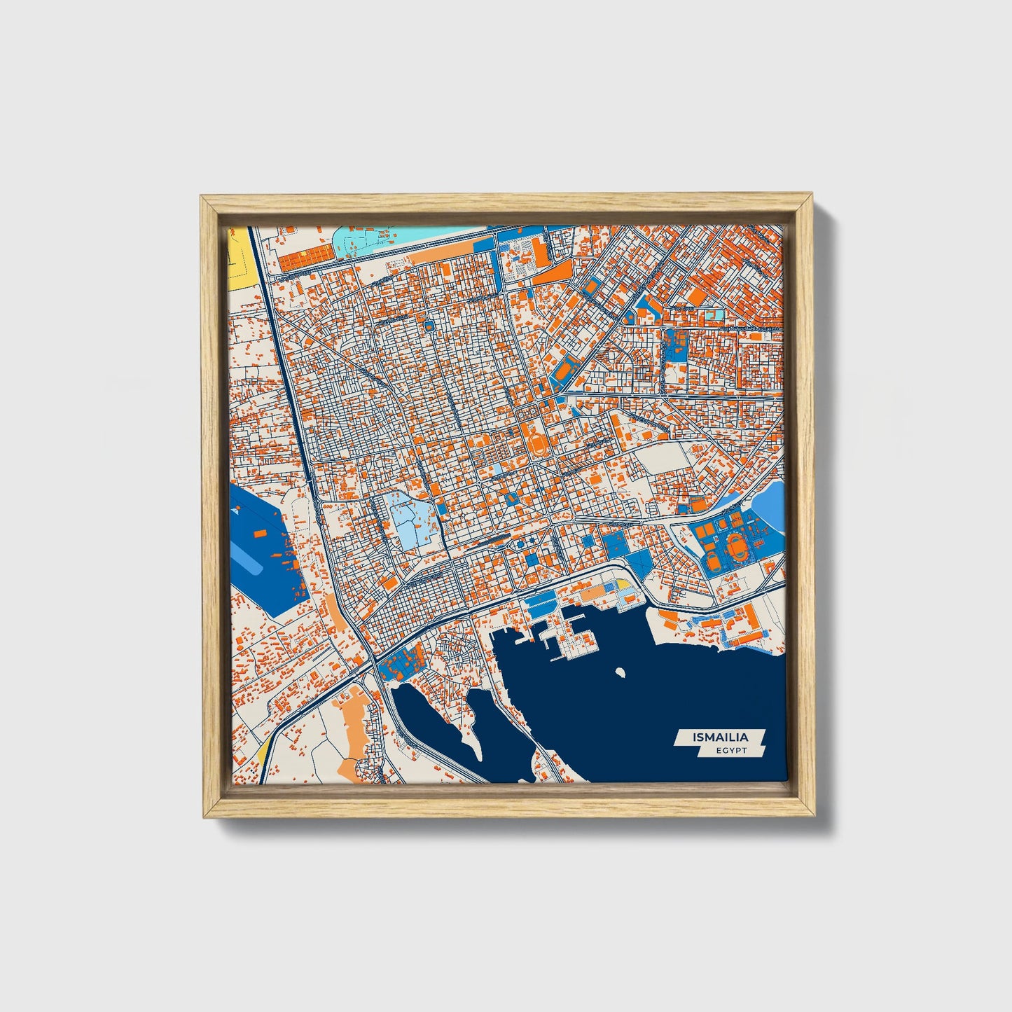 Ismailia Egypt Colorful City Map Canvas Print • Natural Wooden Framed