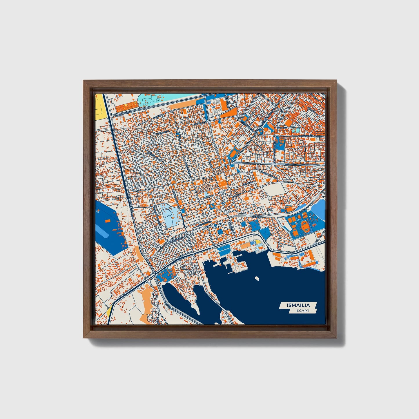 Ismailia Egypt Colorful City Map Canvas Print • Dark Wooden Framed