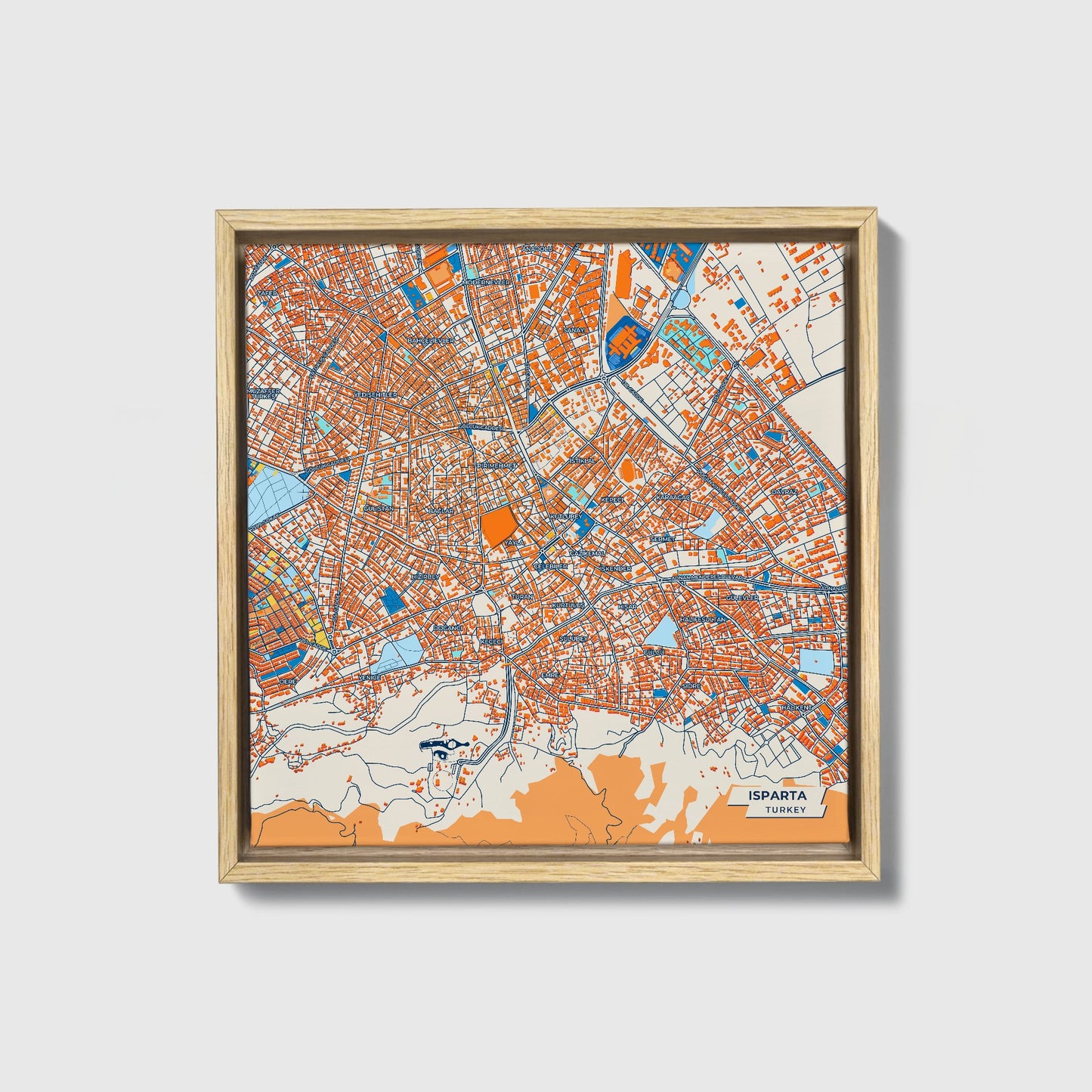 Isparta Turkey Colorful City Map Canvas Print • Natural Wooden Framed