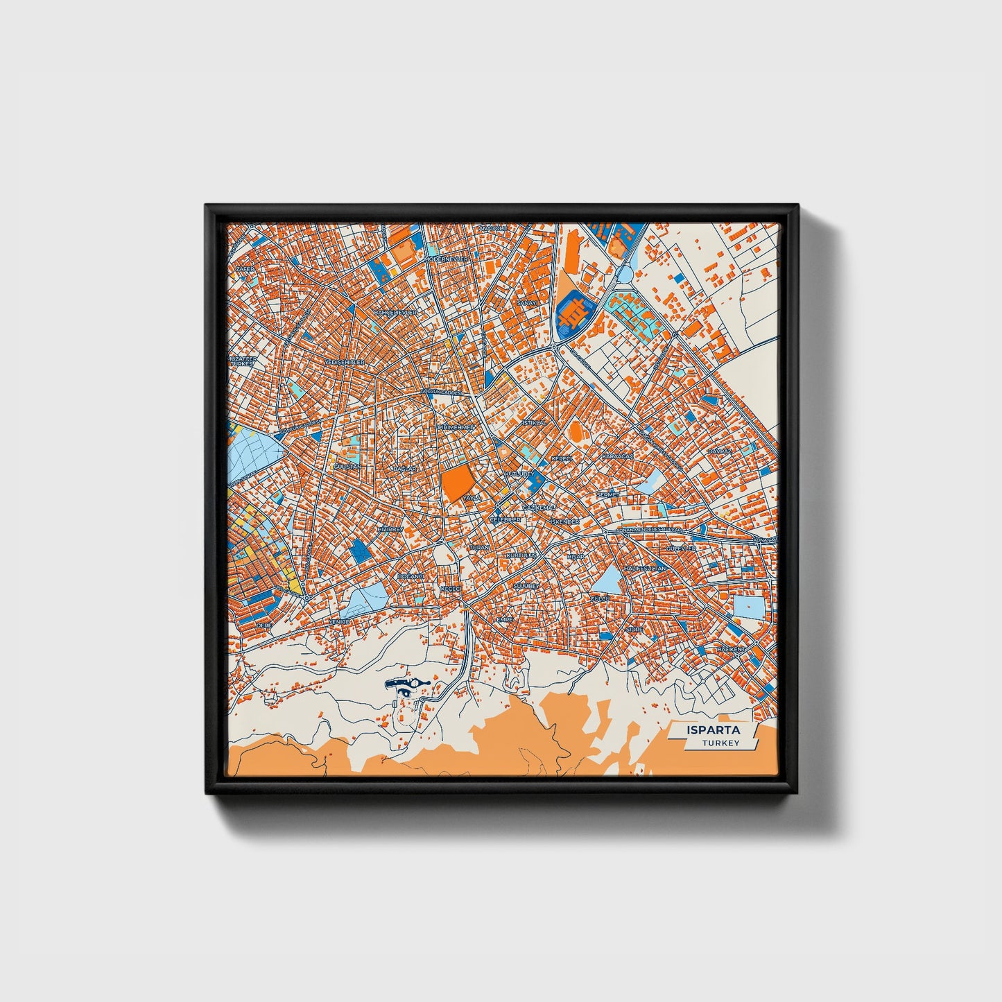 Isparta Turkey Colorful City Map Canvas Print • Black Framed
