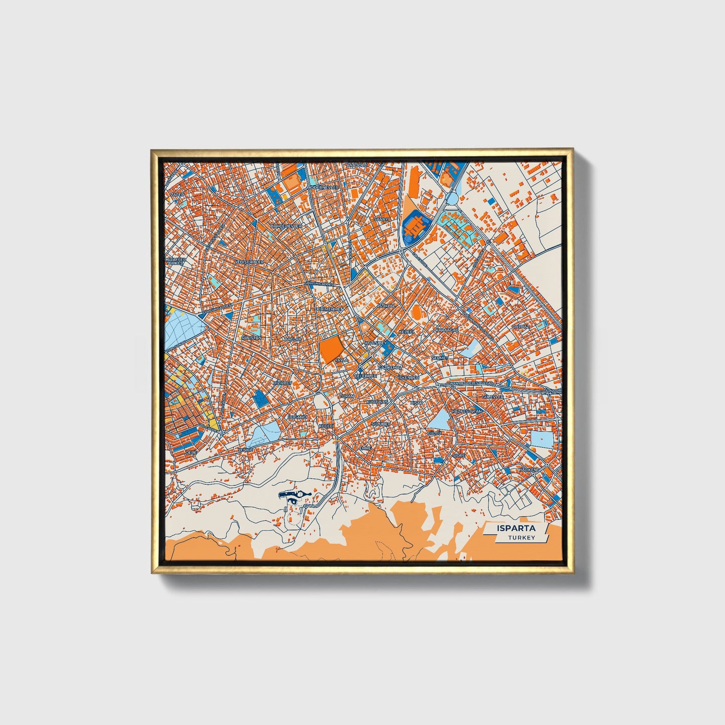 Isparta Turkey Colorful City Map Canvas Print • Gold Framed