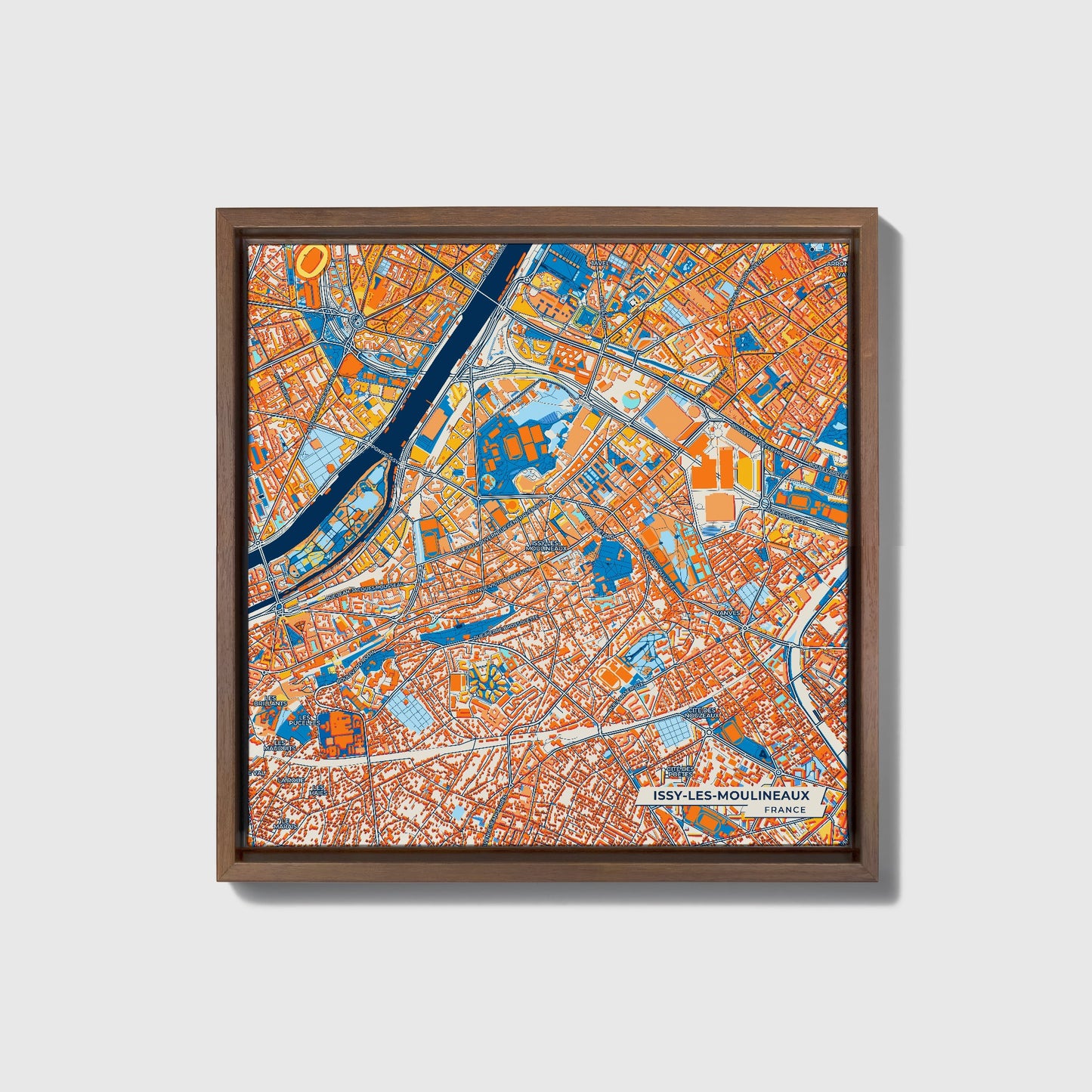 Issy-Les-Moulineaux France Colorful City Map Canvas Print • Dark Wooden Framed