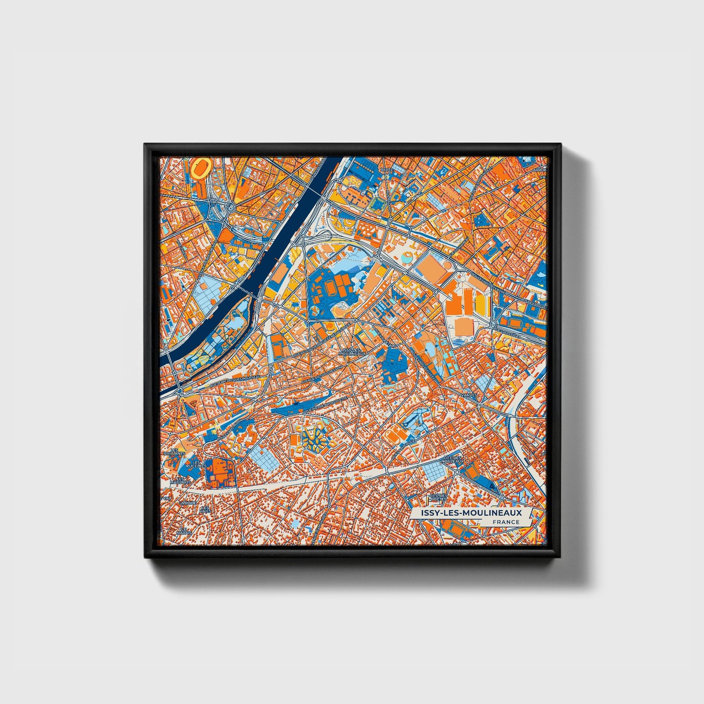 Issy-Les-Moulineaux France Colorful City Map Canvas Print • Black Framed