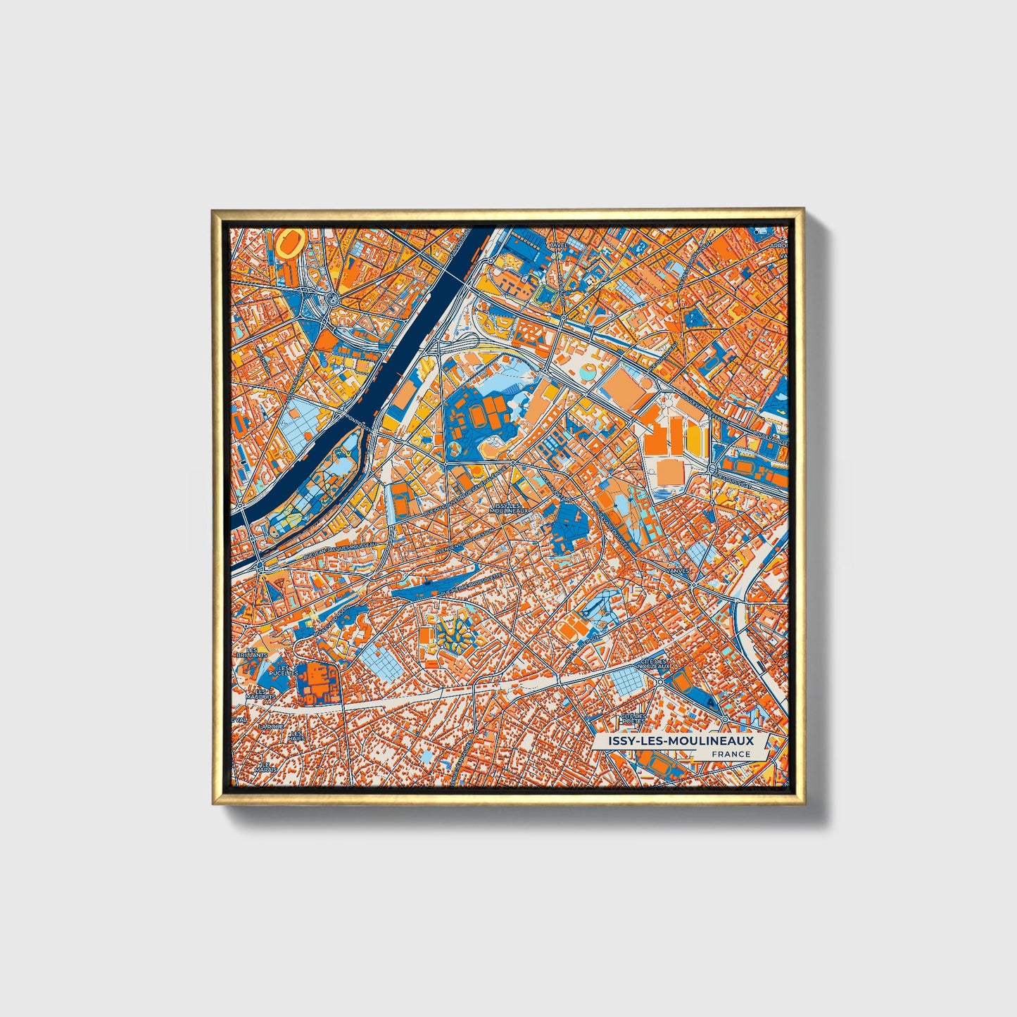 Issy-Les-Moulineaux France Colorful City Map Canvas Print • Gold Framed