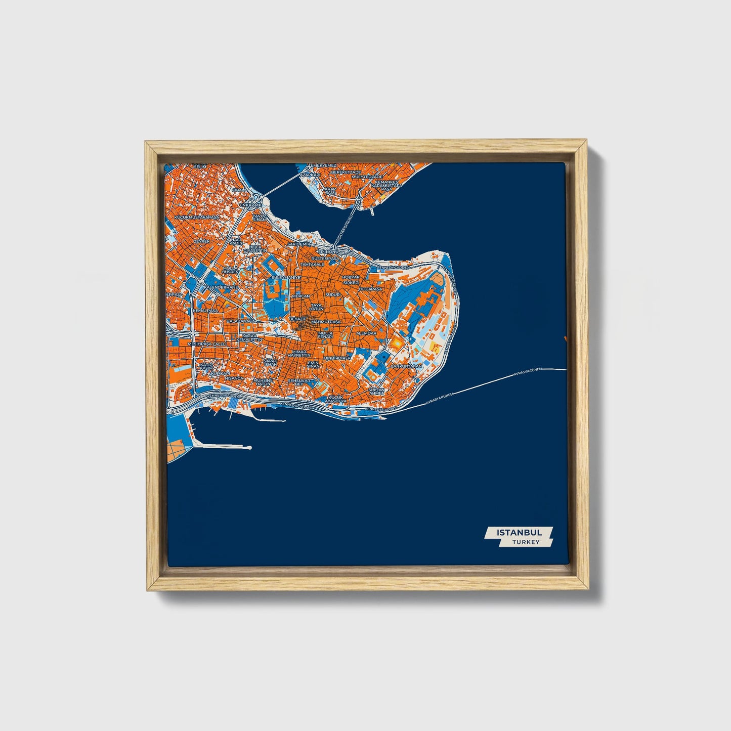 İstanbul Turkey Colorful City Map Canvas Print • Natural Wooden Framed