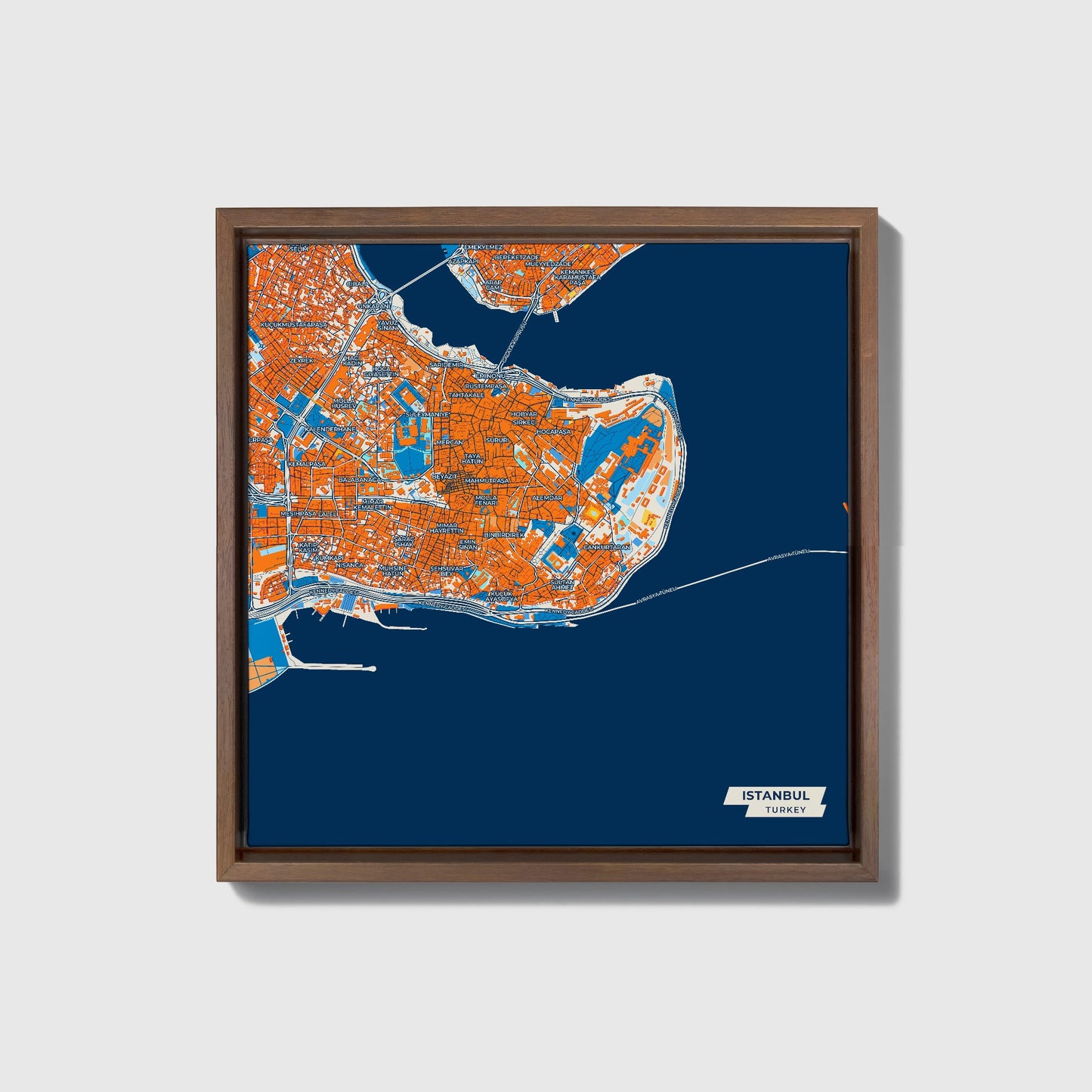 İstanbul Turkey Colorful City Map Canvas Print • Dark Wooden Framed