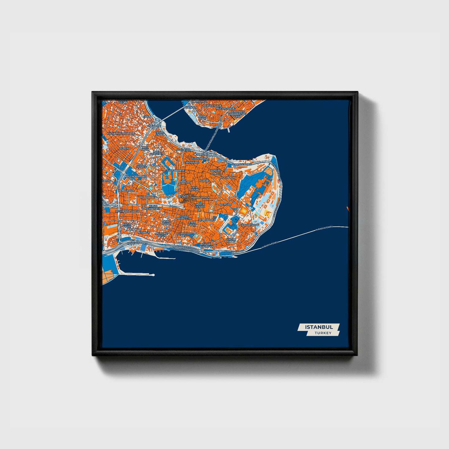İstanbul Turkey Colorful City Map Canvas Print • Black Framed