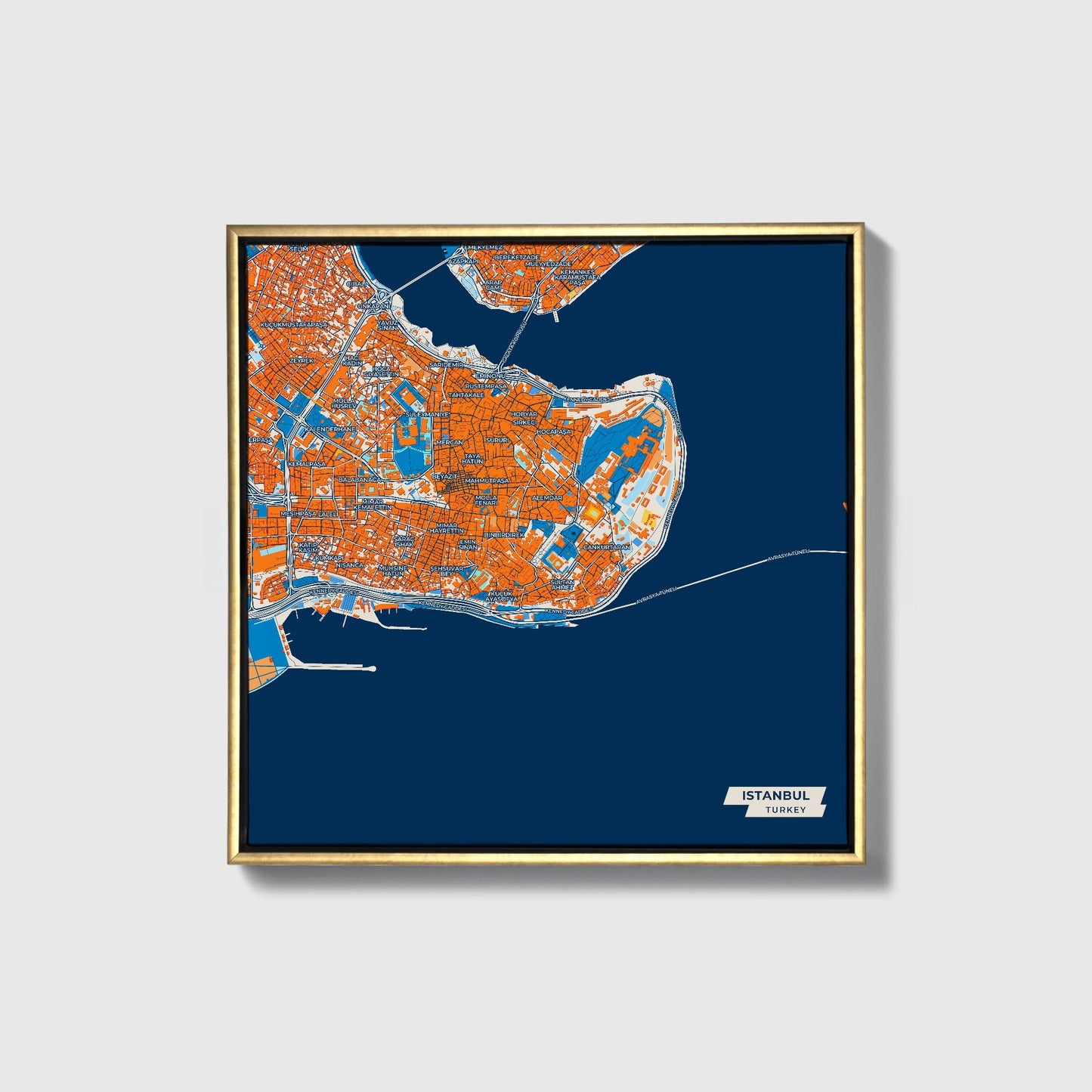 İstanbul Turkey Colorful City Map Canvas Print • Gold Framed