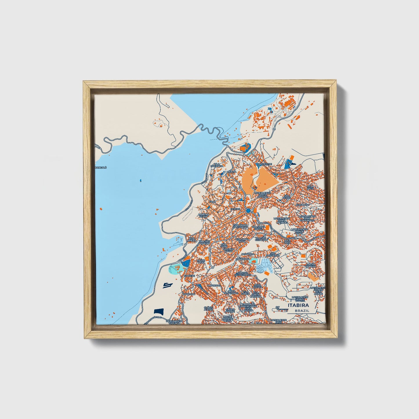 Itabira Brazil Colorful City Map Canvas Print • Natural Wooden Framed