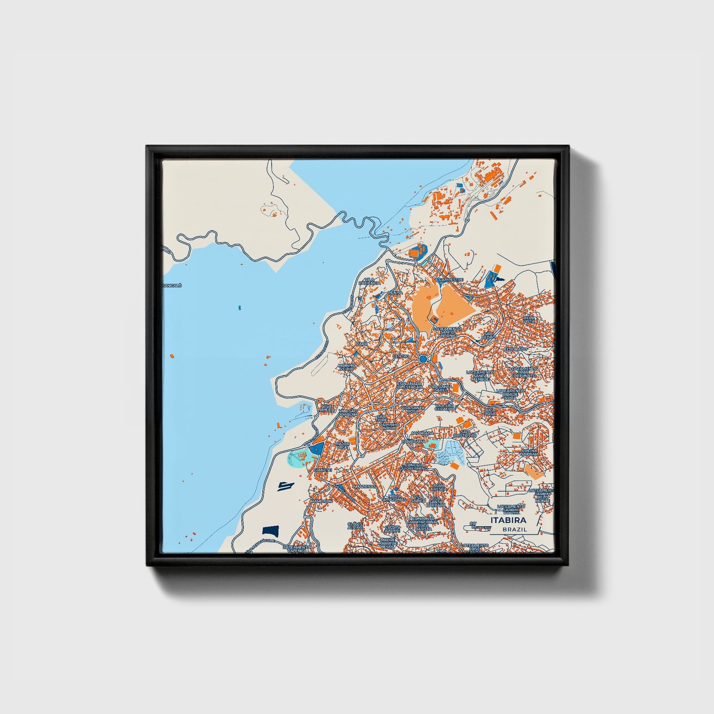 Itabira Brazil Colorful City Map Canvas Print • Black Framed