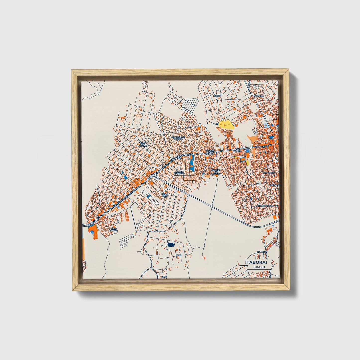 Itaborai Brazil Colorful City Map Canvas Print • Natural Wooden Framed