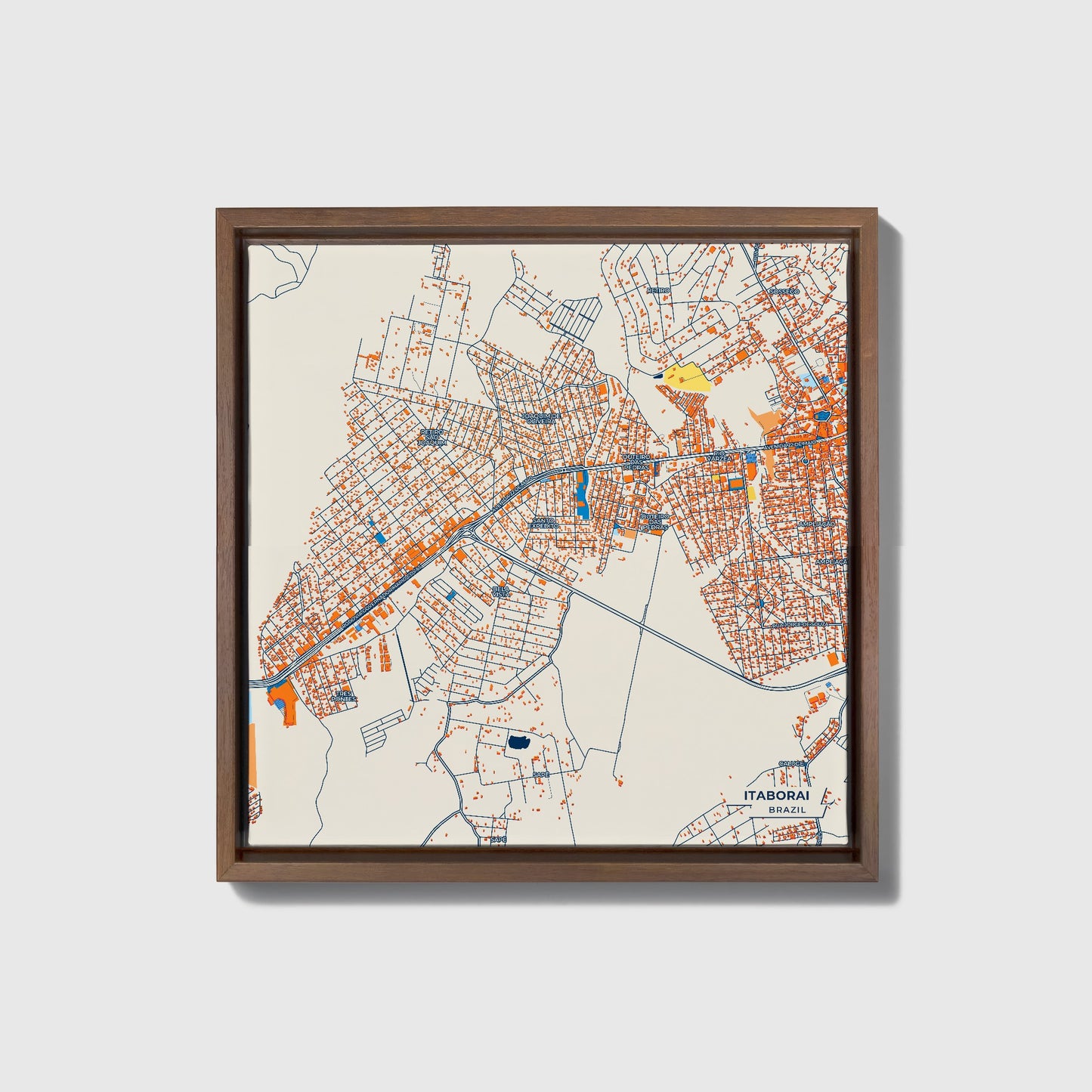 Itaborai Brazil Colorful City Map Canvas Print • Dark Wooden Framed