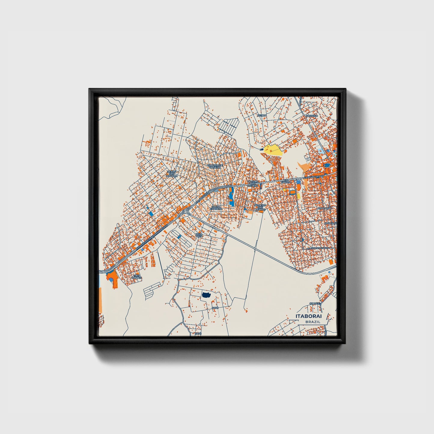 Itaborai Brazil Colorful City Map Canvas Print • Black Framed