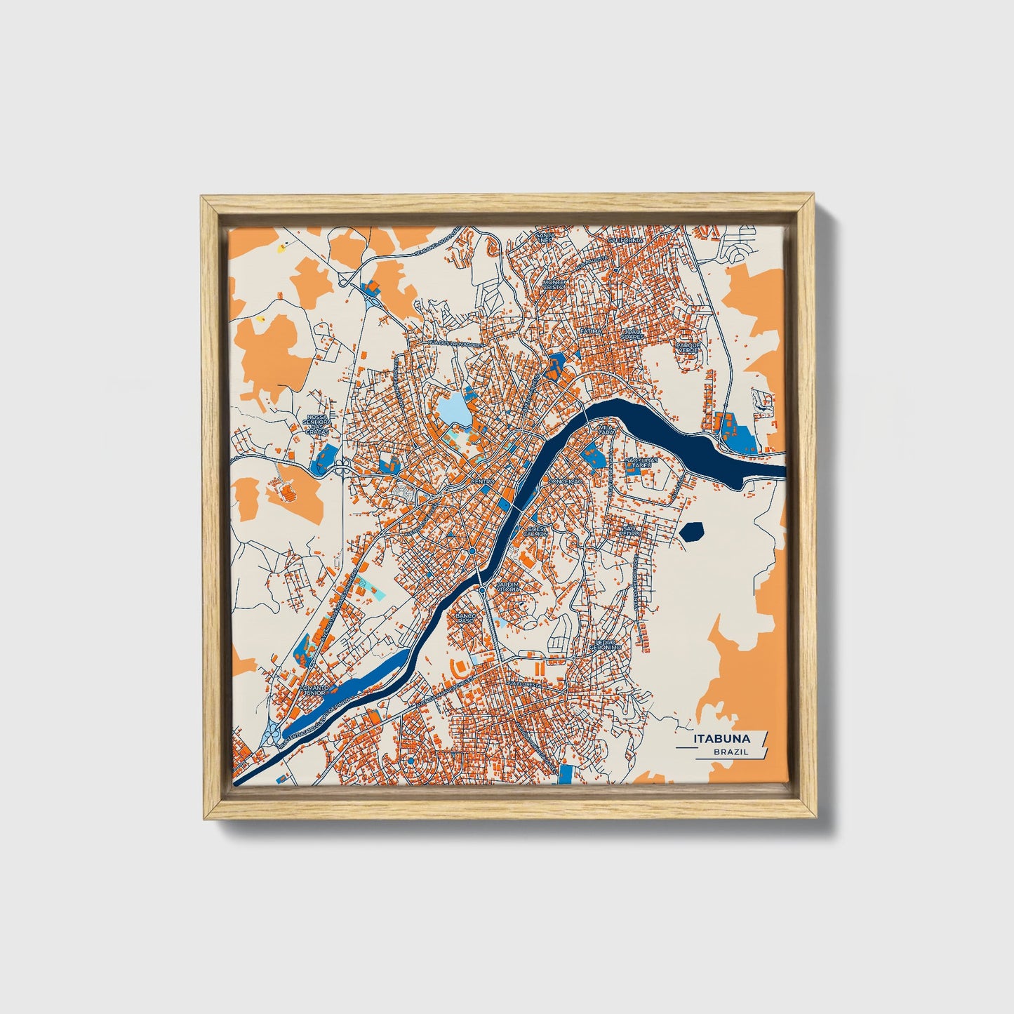 Itabuna Brazil Colorful City Map Canvas Print • Natural Wooden Framed