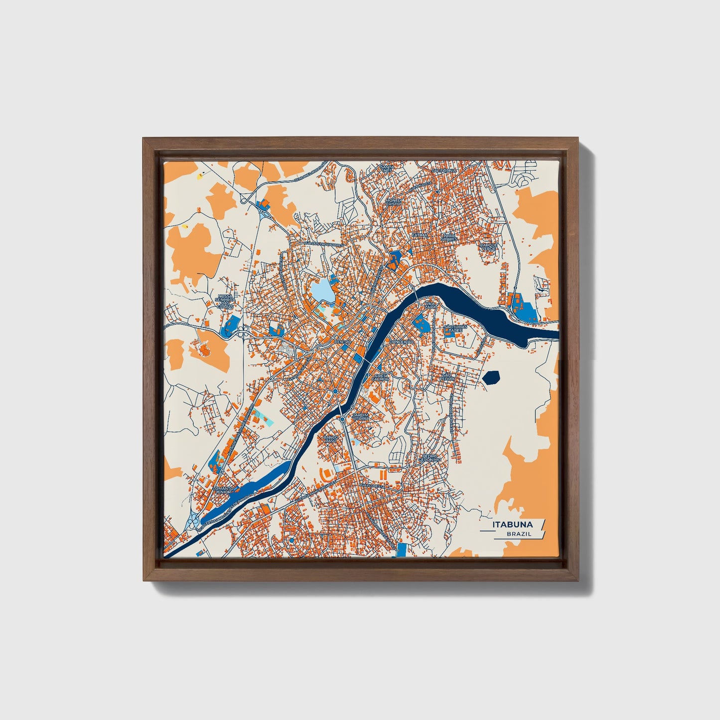 Itabuna Brazil Colorful City Map Canvas Print • Dark Wooden Framed