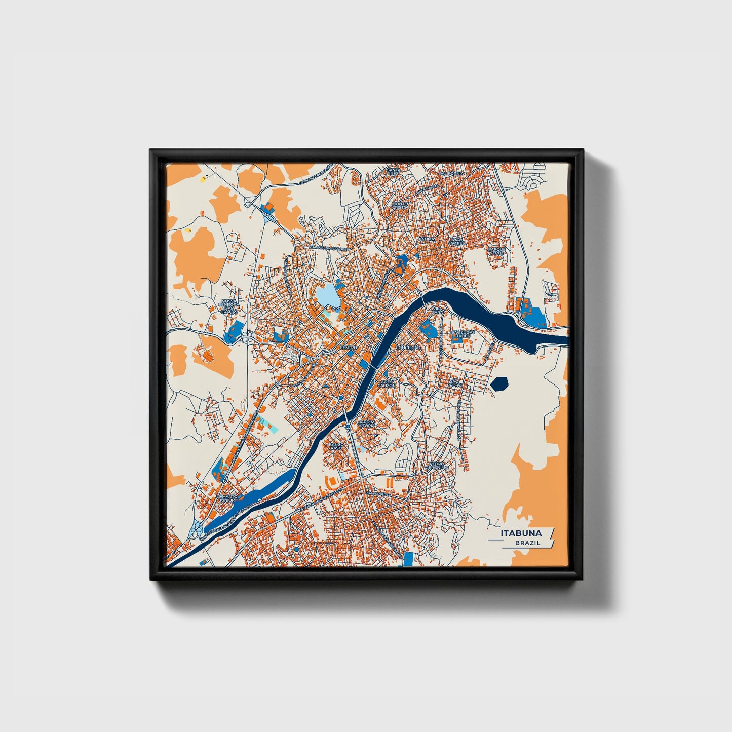 Itabuna Brazil Colorful City Map Canvas Print • Black Framed