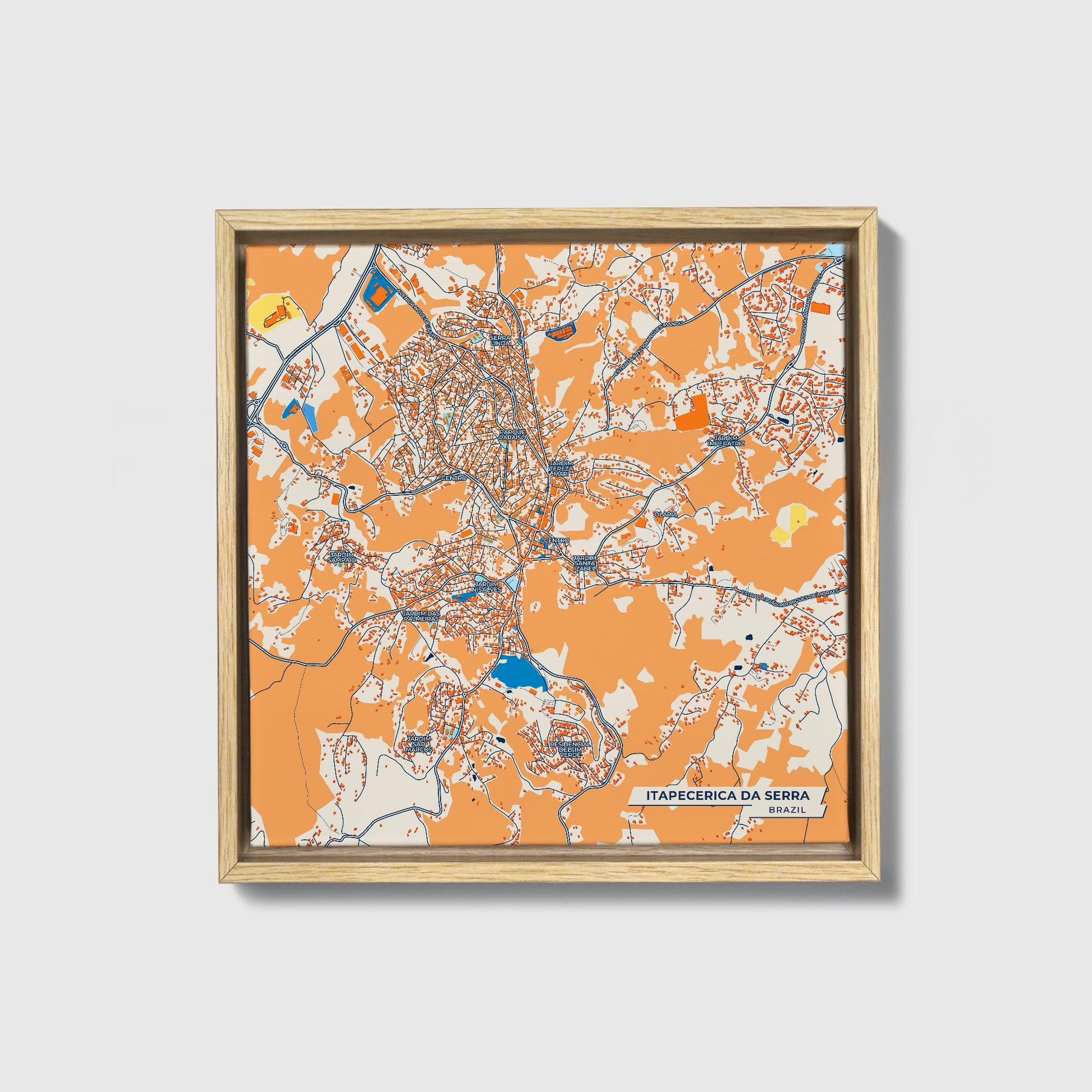 Itapecerica Da Serra Brazil Colorful City Map Canvas Print • Natural Wooden Framed