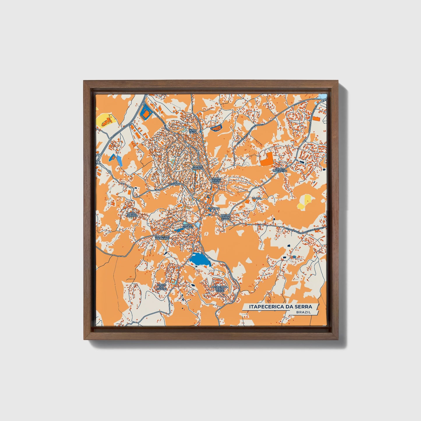 Itapecerica Da Serra Brazil Colorful City Map Canvas Print • Dark Wooden Framed