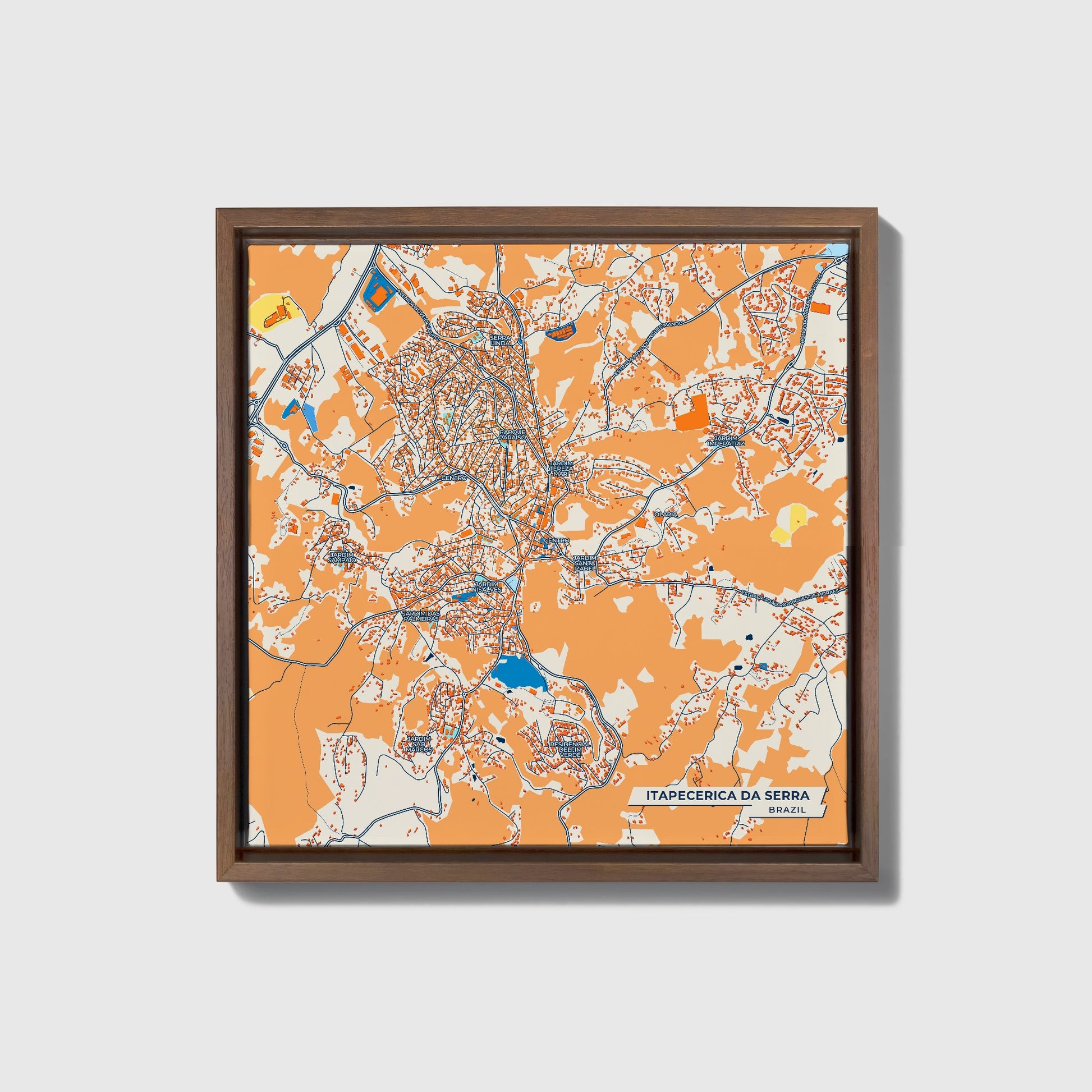 Itapecerica Da Serra Brazil Colorful City Map Canvas Print • Dark Wooden Framed