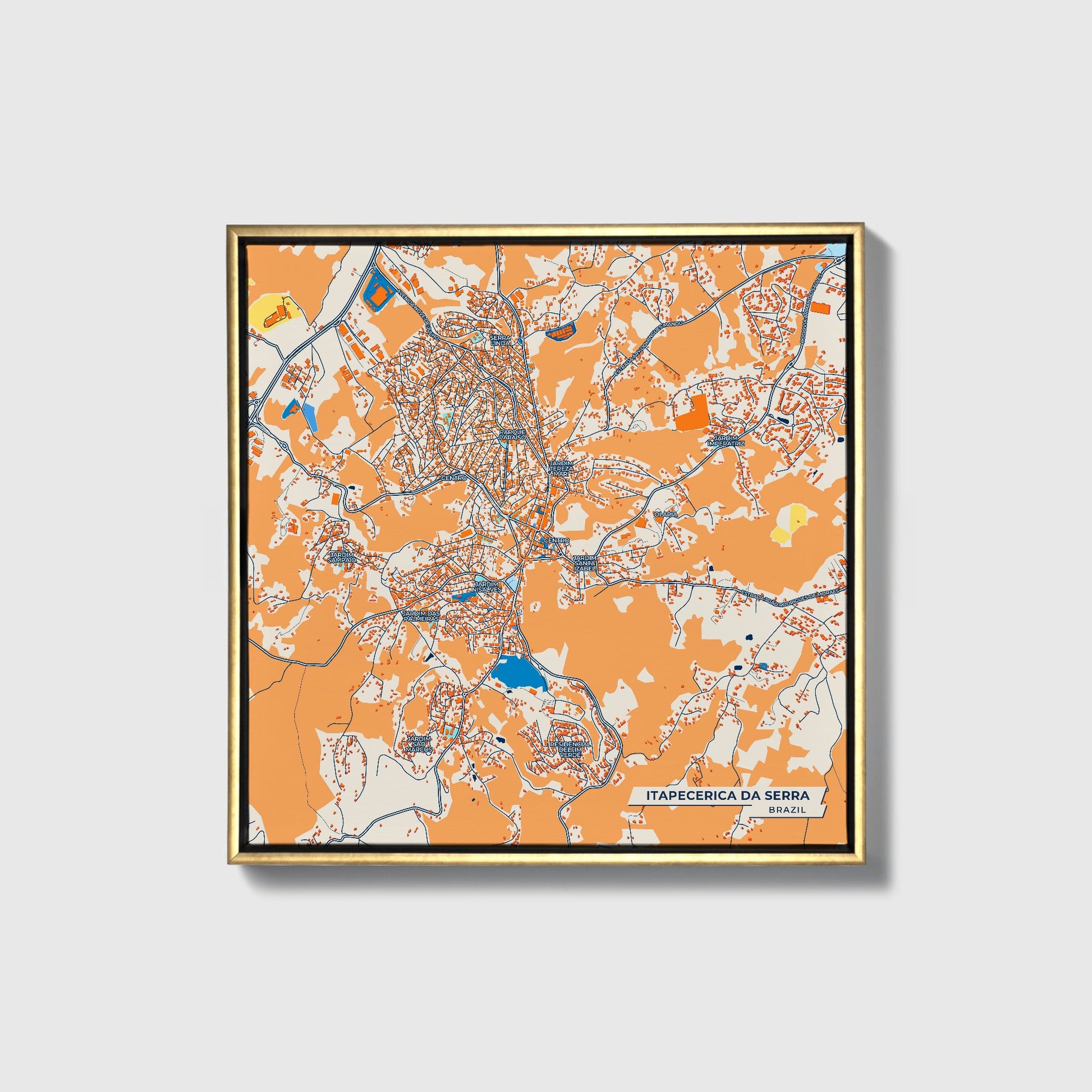 Itapecerica Da Serra Brazil Colorful City Map Canvas Print • Gold Framed