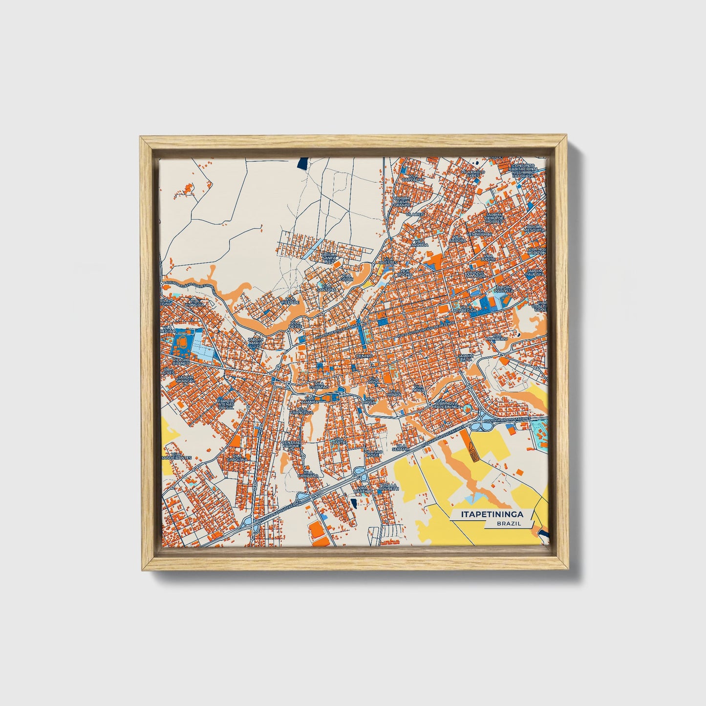 Itapetininga Brazil Colorful City Map Canvas Print • Natural Wooden Framed