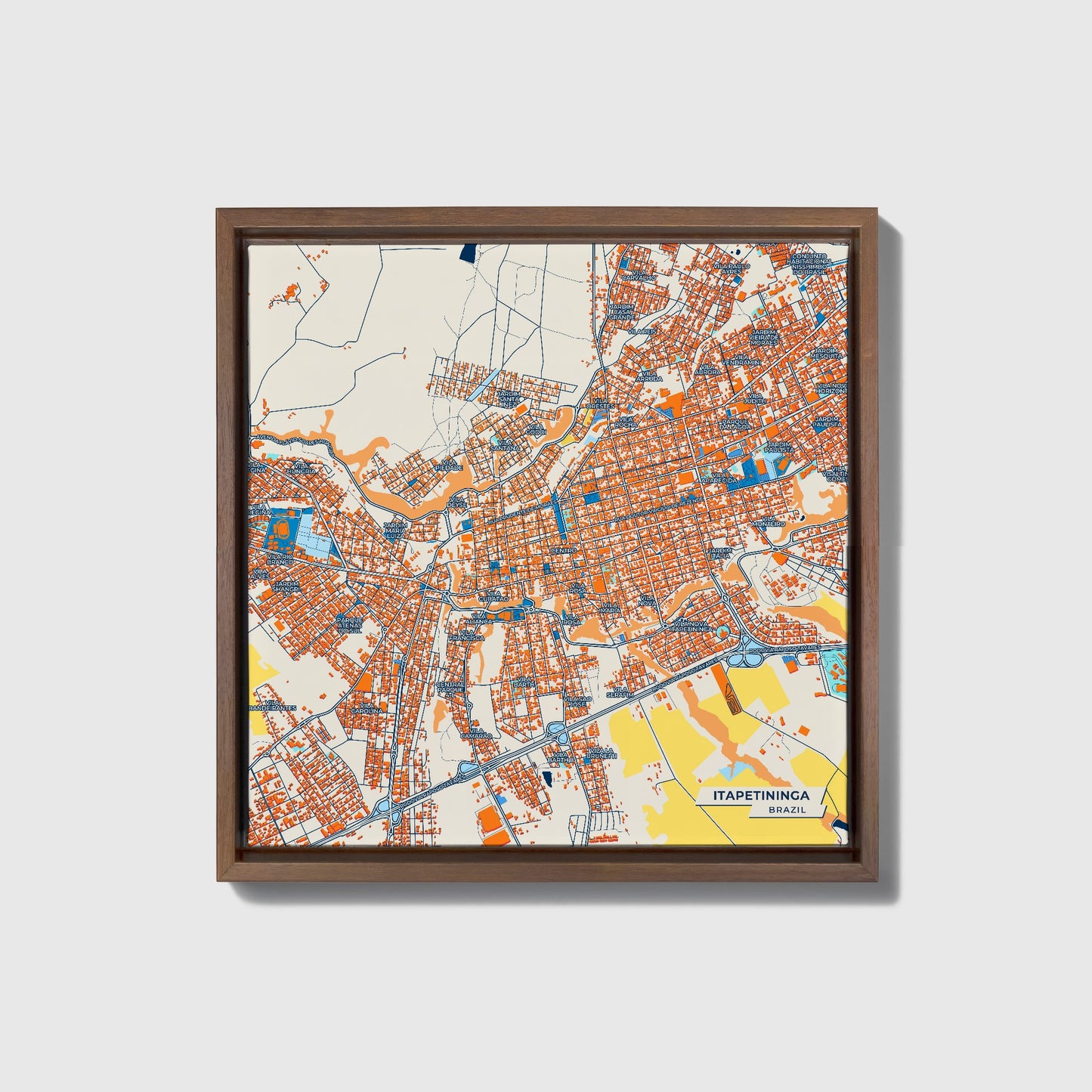 Itapetininga Brazil Colorful City Map Canvas Print • Dark Wooden Framed