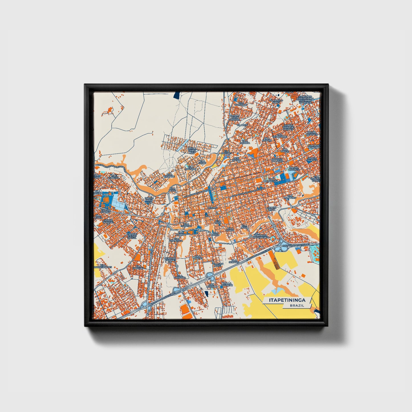 Itapetininga Brazil Colorful City Map Canvas Print • Black Framed