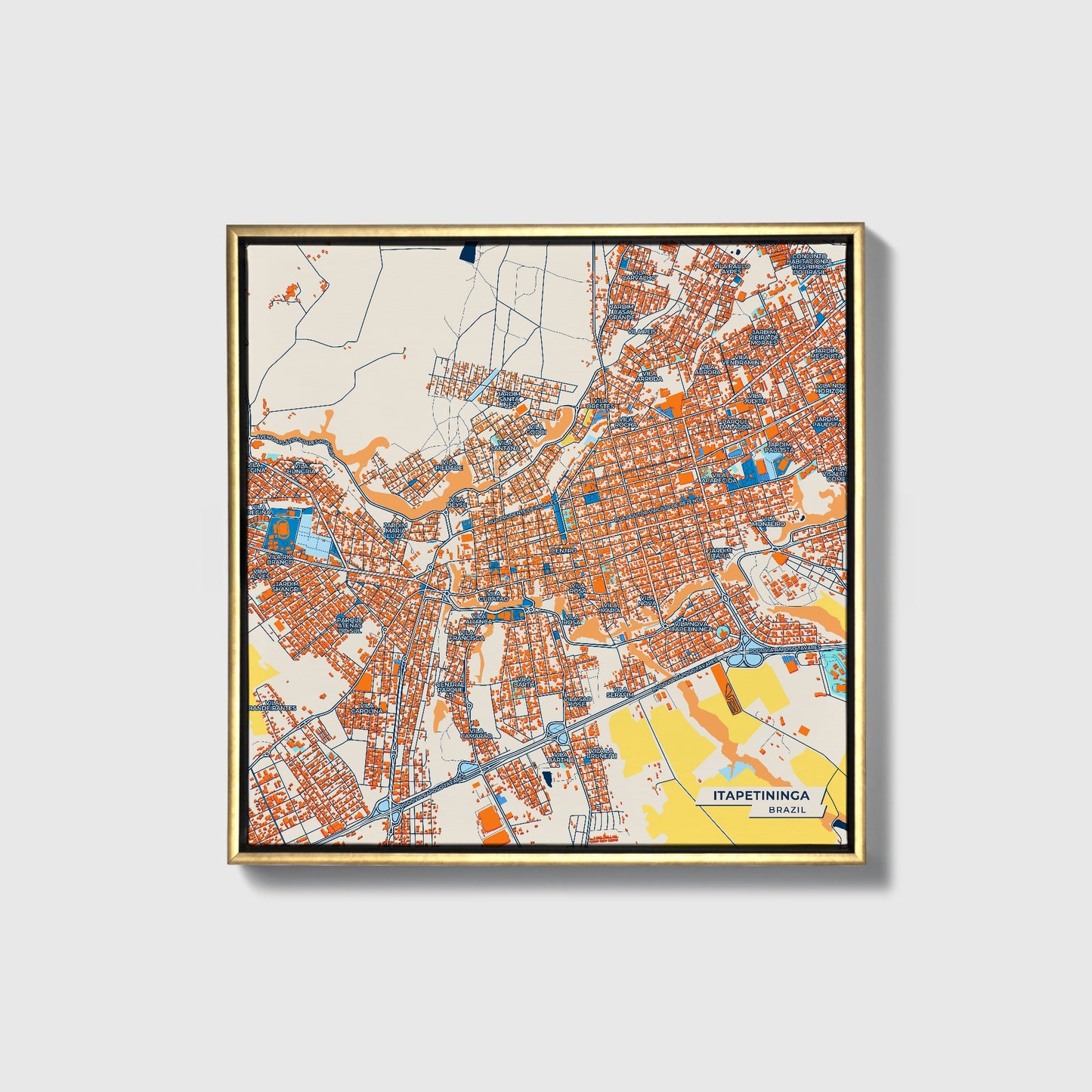 Itapetininga Brazil Colorful City Map Canvas Print • Gold Framed