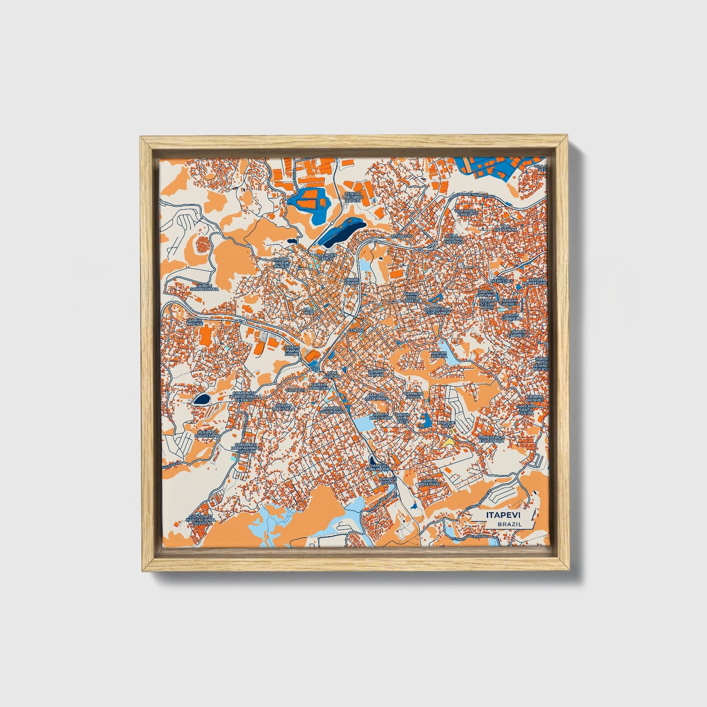Itapevi Brazil Colorful City Map Canvas Print • Natural Wooden Framed